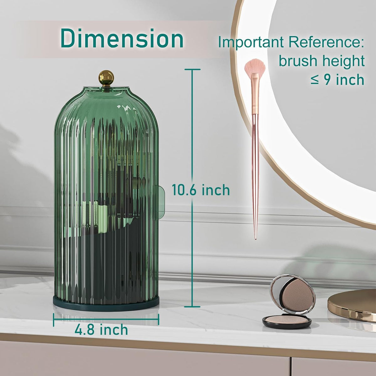 GAXmi Makeup Brush Holder with Lid Rotating Cosmetic Organizer, All Green