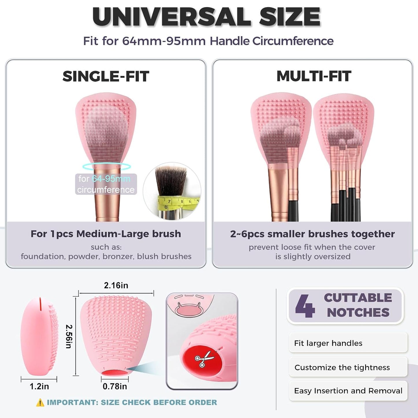 Vidsel Silicone Makeup Brush Covers with Built-in Cleaner Mat, Pink 3-Pack