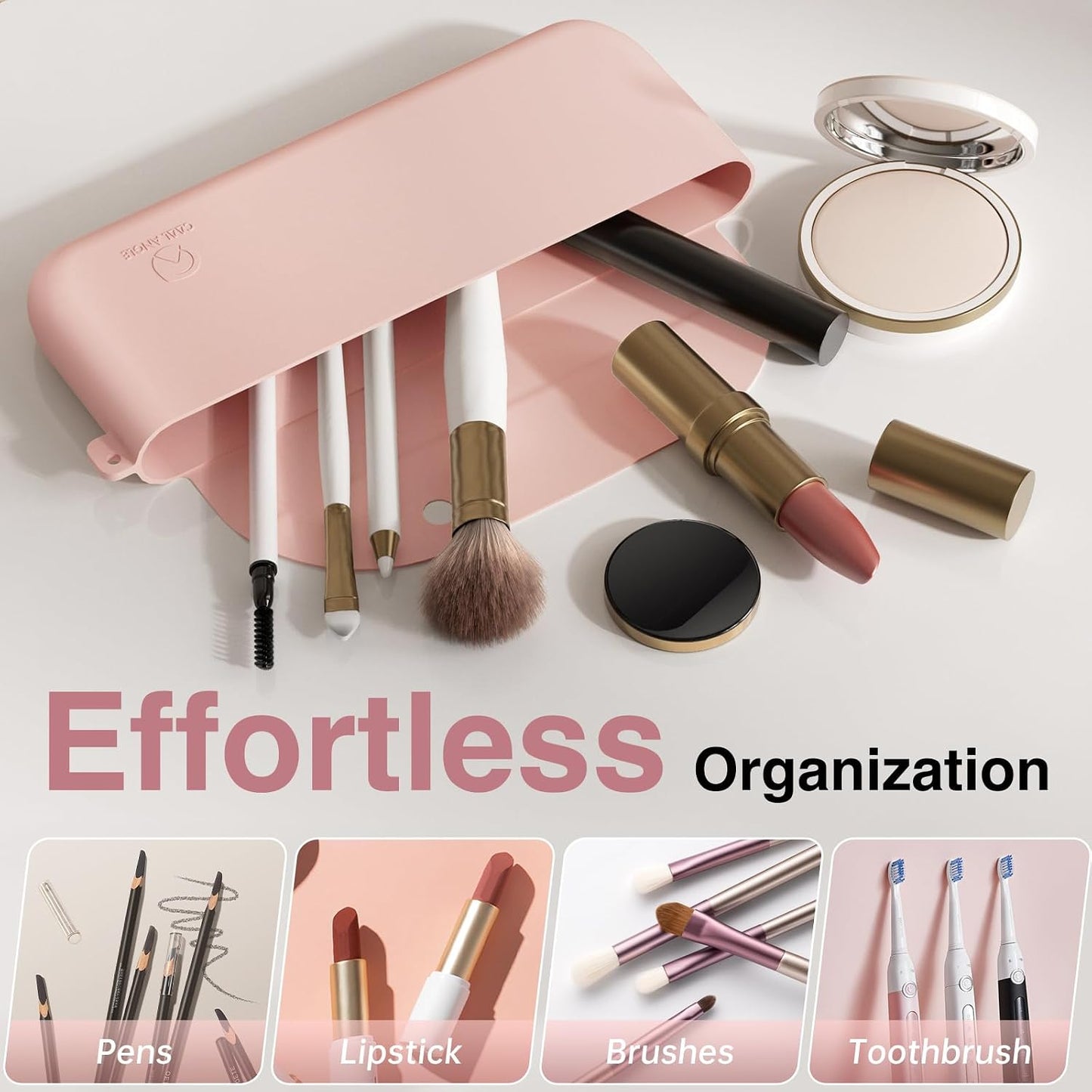 COOL-ANGLE 2-In-1 Magnetic Silicone Makeup Brush and Sponge Case Khaki