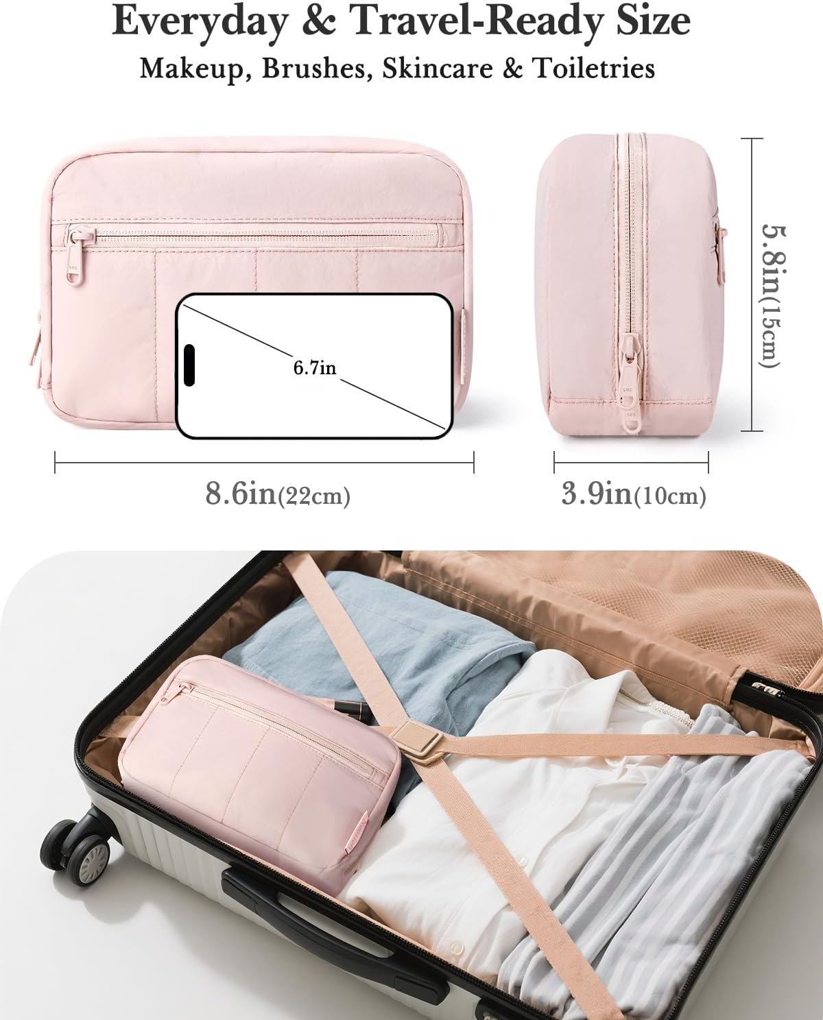 Noozion Makeup Bag Travel Toiletry Bag, Puffy Padded Cosmetic Bag for Women, Makeup Organizer Case, Wide-open Pouch Purse, Travel Essentials