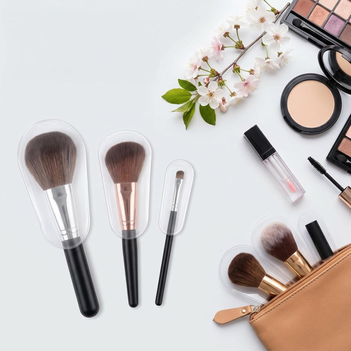 Amabro 50Pcs Makeup Brush Covers Clear Waterproof Dustproof Brush Protector
