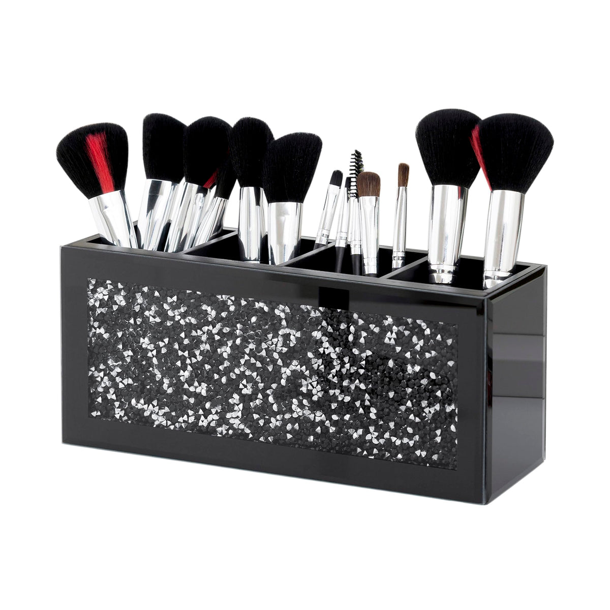 SHYFOY Mirrored Makeup Brush Holder Organizer with Crushed Diamond, 3 Slots