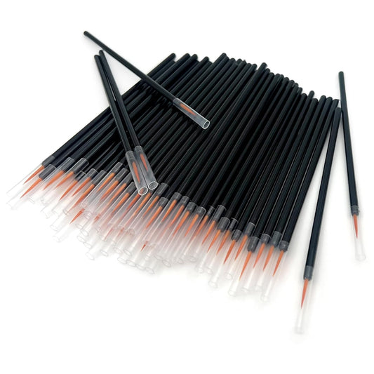 Yellow Headed Black Handle Disposable Eyeliner Brushes – Eye Lash Styling Wands & Eyeshadow Applicators with Protective Sleeves, Makeup Tools, 100 Pack