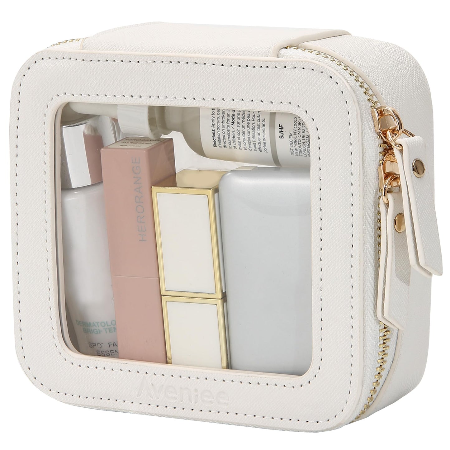 Aveniee Clear Makeup Bag Organizer, Travel Toiletry Bag Cosmetic Case for Women, Make Up Skincare Pouch Car Organizer Bag with Zippers for Essentials,White,Medium Classic