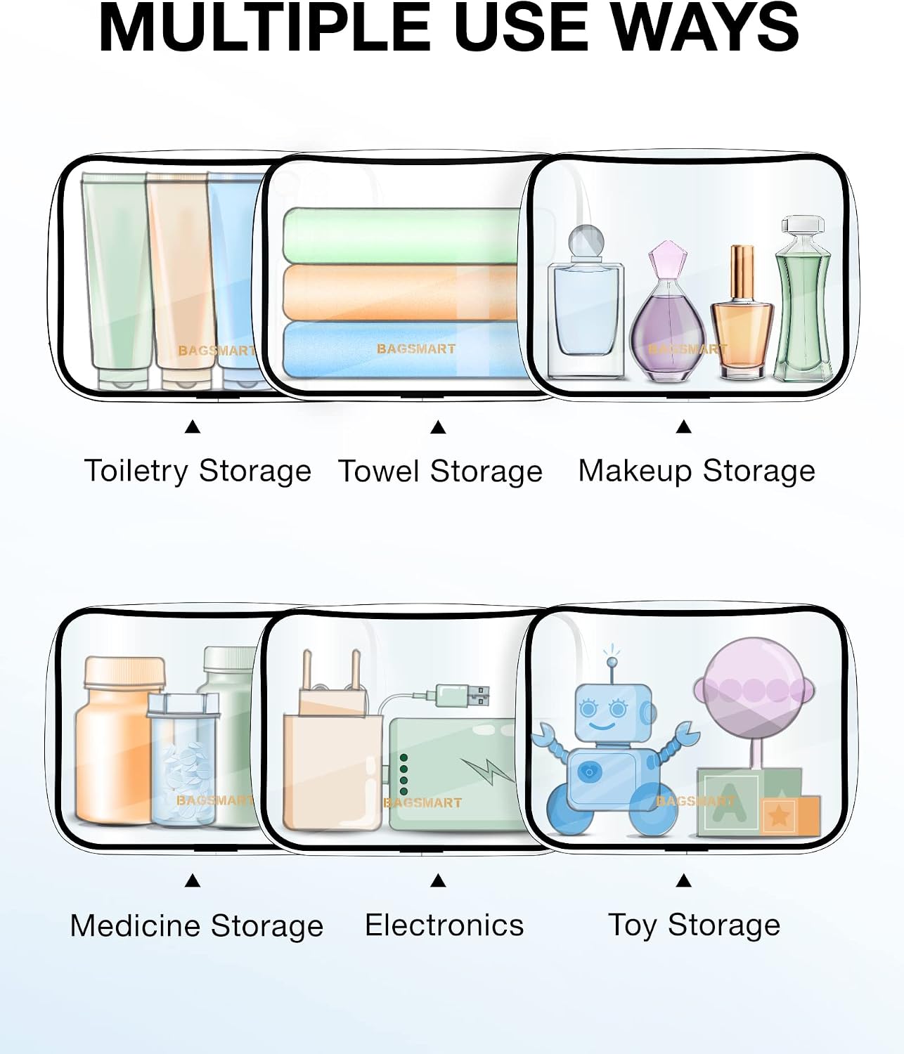 BAGSMART Clear Toiletry Bag 2-Pack TSA Approved Water-Repellent, Black