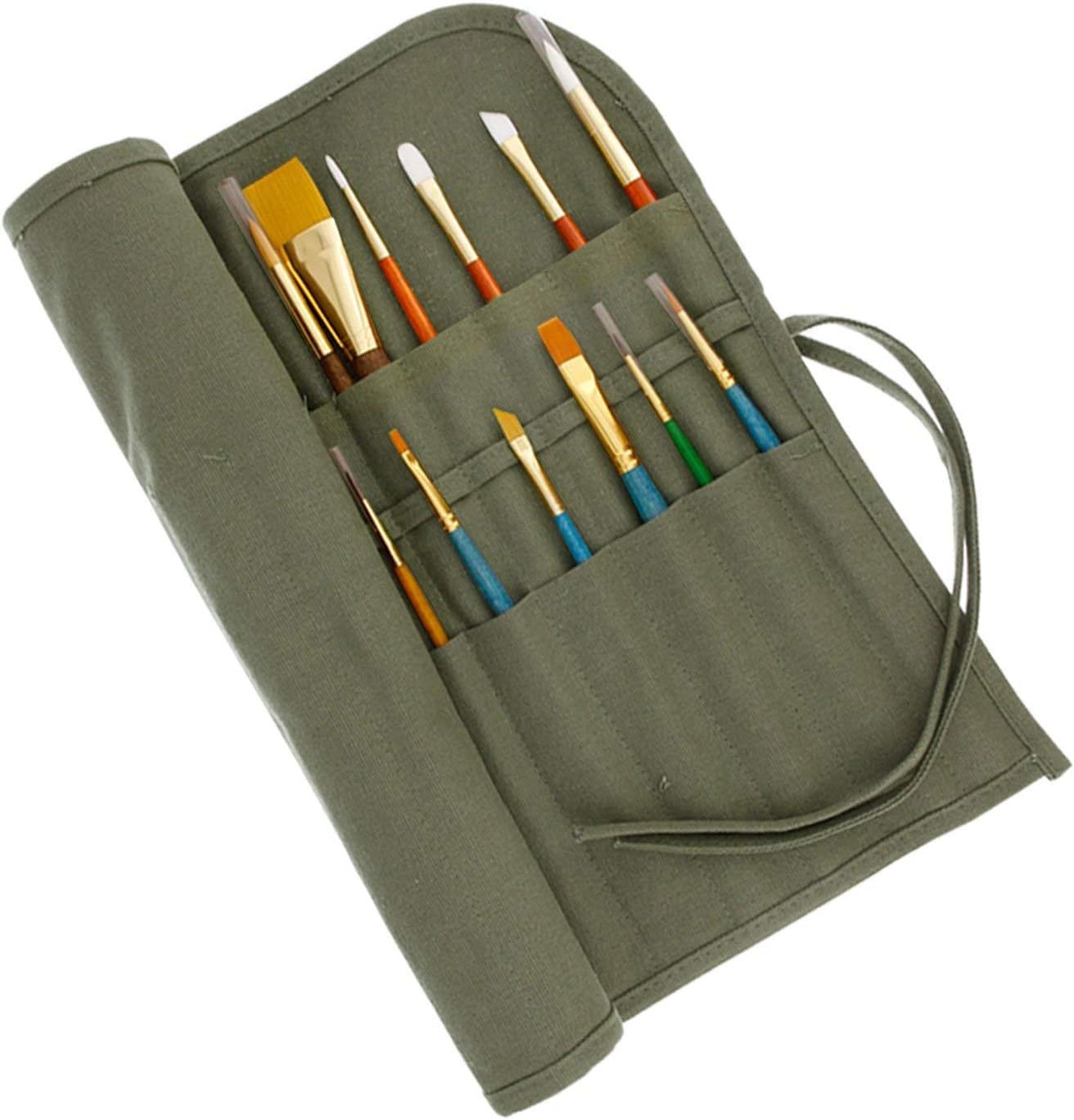U.S. Art Supply Deluxe Canvas Art Paint Brush Holder & Storage Organizer