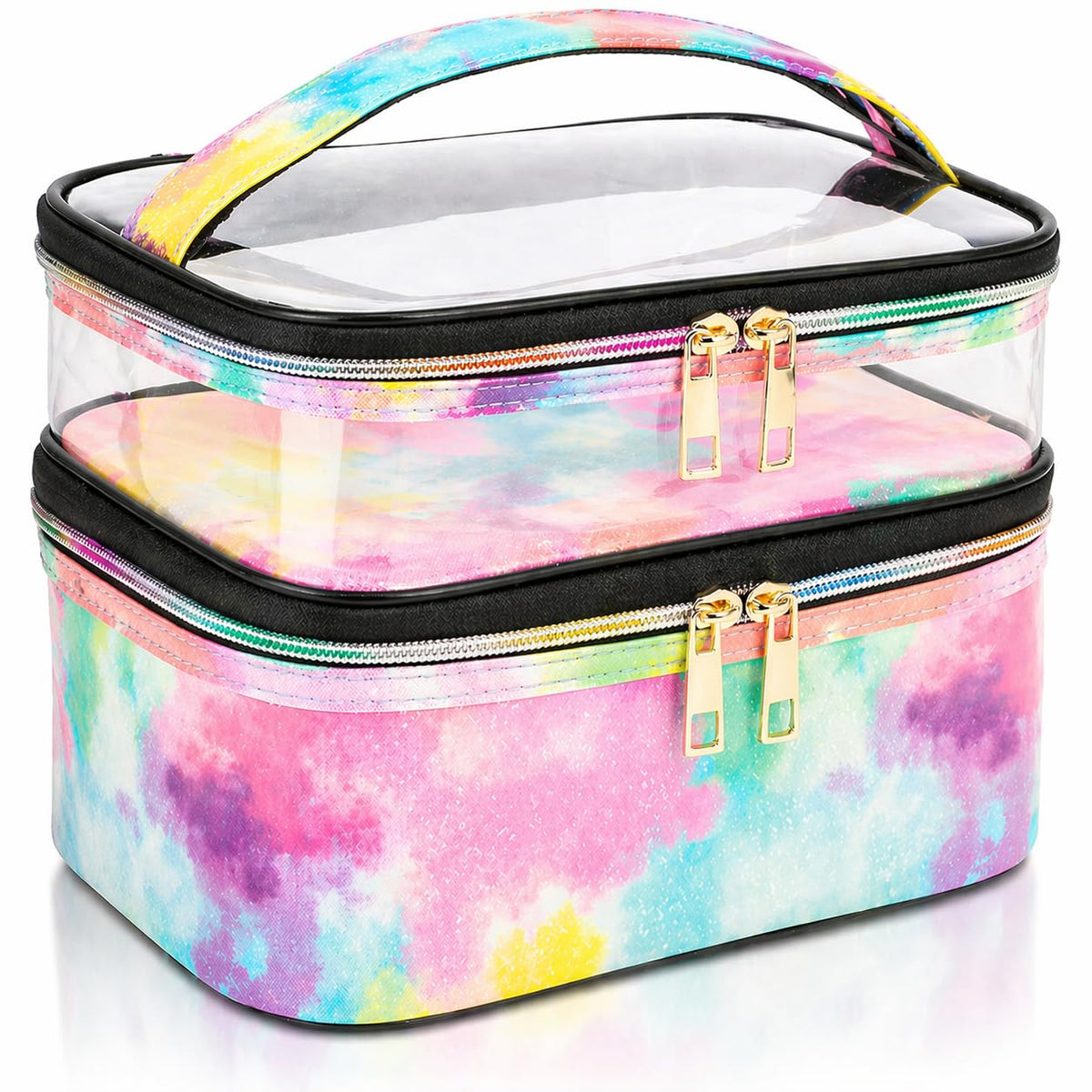 Double-layer Cosmetic Bag Makeup Bag Travel Makeup Bag Makeup Bags for Women Cosmetics Cases Portable Waterproof Foldable (Leopard)