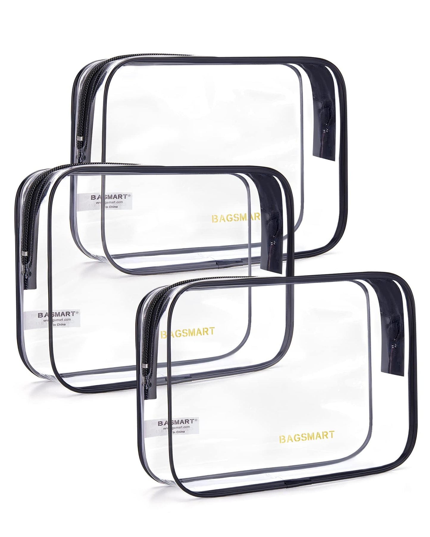 BAGSMART Clear Toiletry Bag 2-Pack TSA Approved Water-Repellent, Black