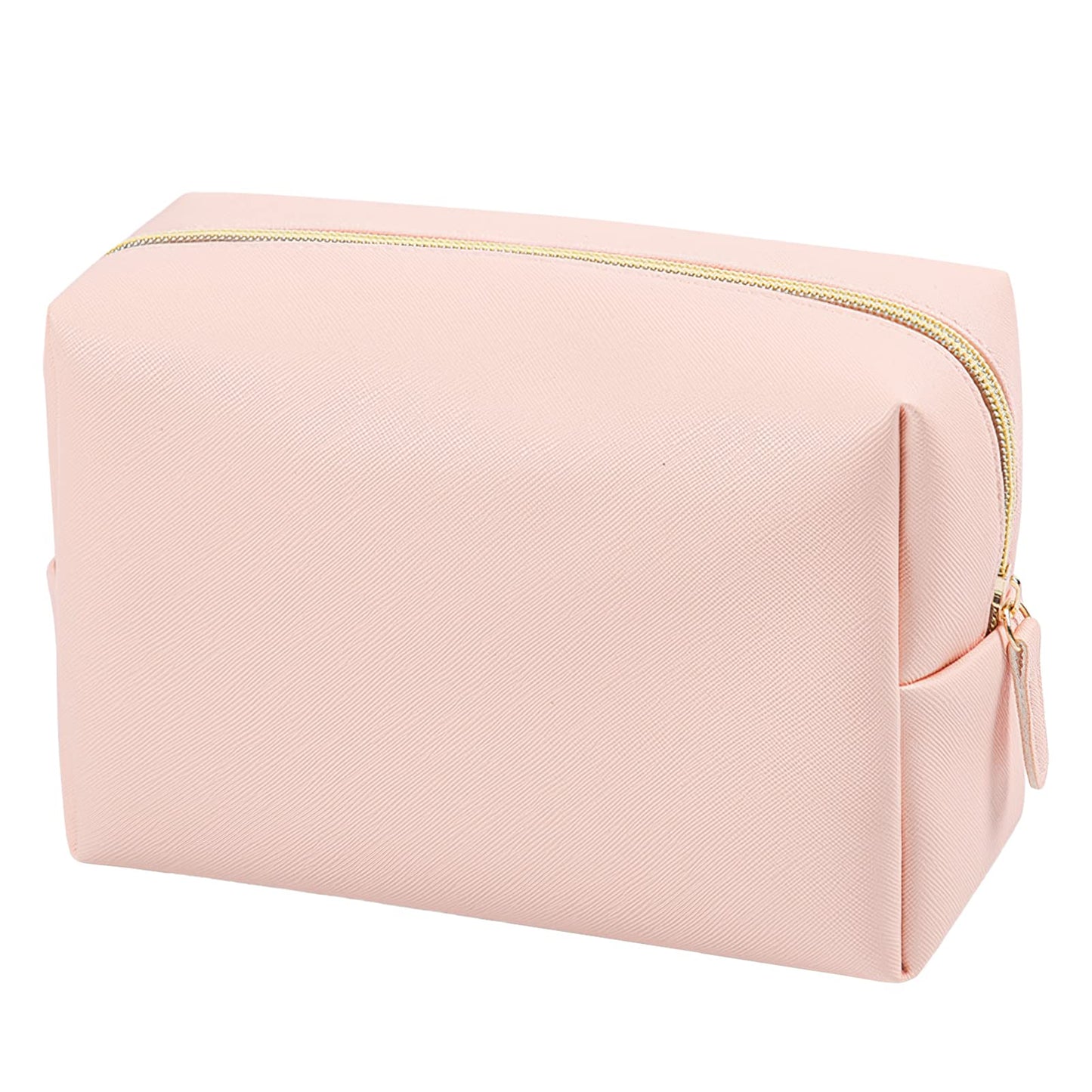 GFU Makeup Bag for Women, Cute Cosmetic Bag, Lightweight Toiletry Make up Bag, Large Seersucker Aesthetic Organizer Storage Pouch for Girls, Women and Moms Gifts, Blue