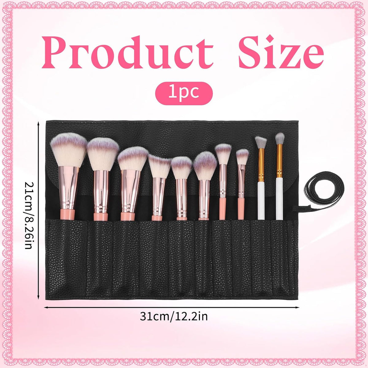 Makeup Brush Holder Travel Makeup Brush Bag Make Up Brushes Roll Organizer with Belt Strap Cosmetic Pouch Case for Women