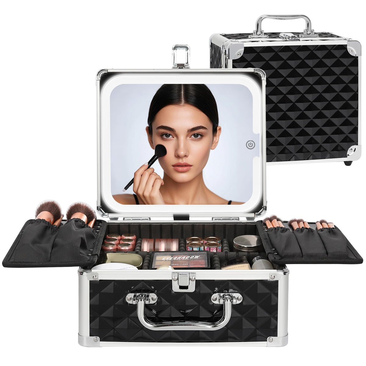 Relavel Makeup Bag with LED Mirror, Makeup Box Travel Train Case with Rechargeable Lighted Mirror & Adjustable Dividers, Cosmetic Brush Organizer Storage for Makeup Artists Gifts for Women and Girls