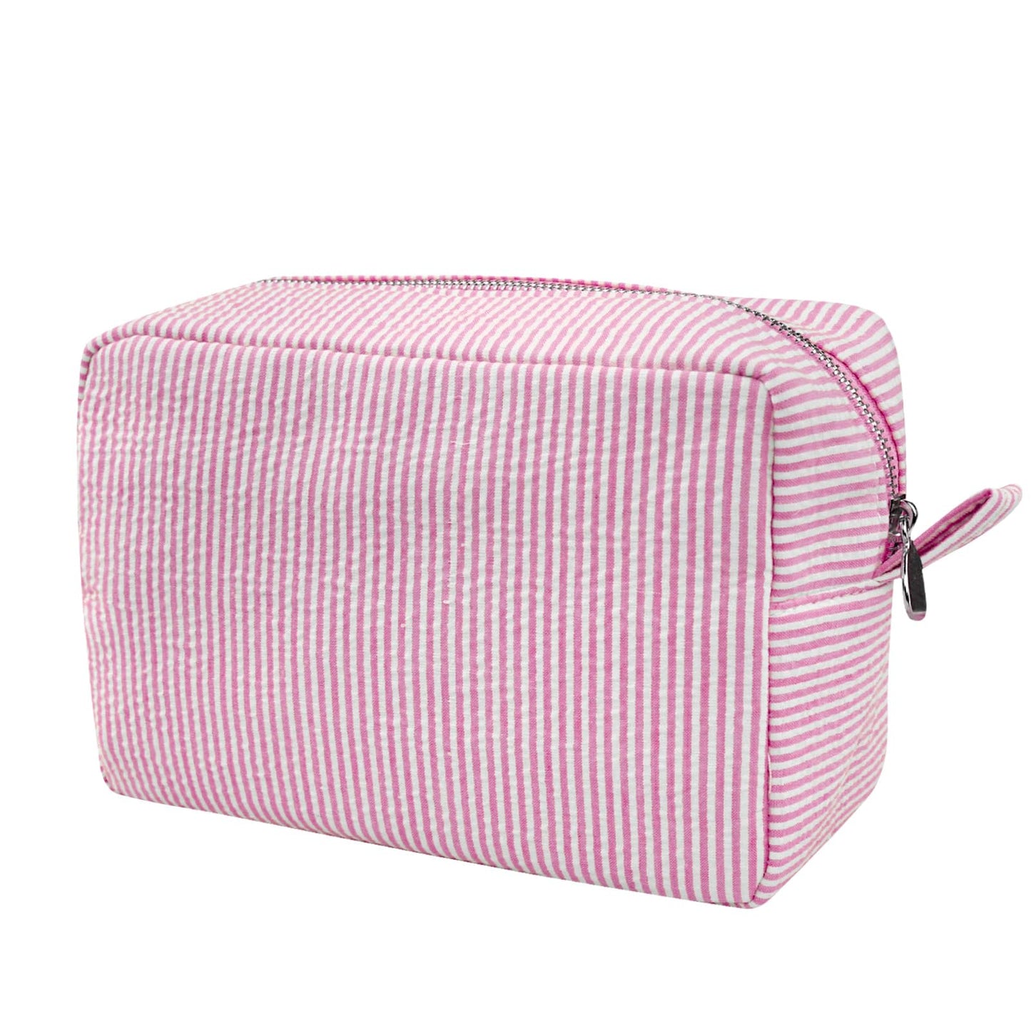 GFU Makeup Bag for Women, Cute Cosmetic Bag, Lightweight Toiletry Make up Bag, Large Seersucker Aesthetic Organizer Storage Pouch for Girls, Women and Moms Gifts, Blue