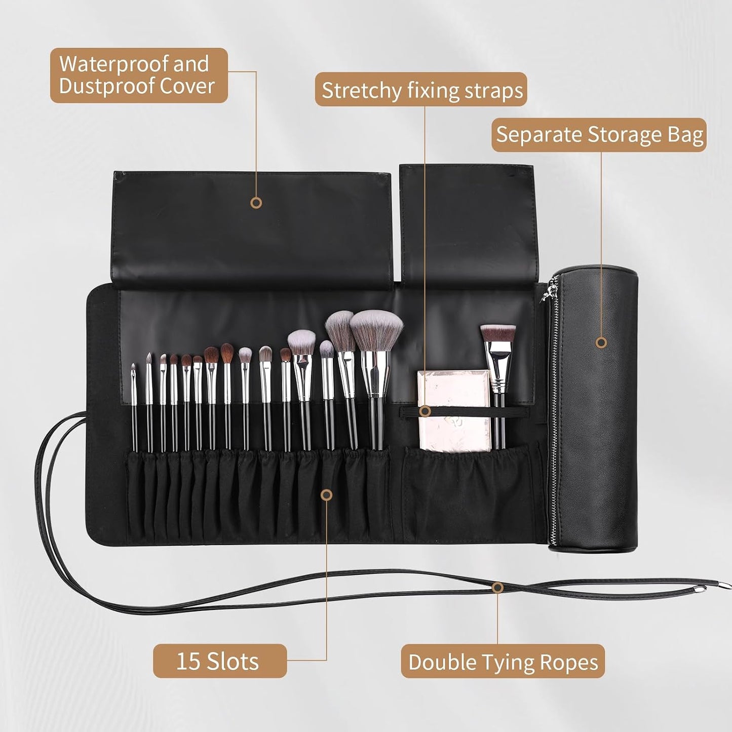MSQ Makeup Brush Bag Travel Makeup Brush Case Makeup Brush Holder Organizer Cosmetic Bag Portable Roll Up Brush Storage Bag for Makeup Brushes and Cosmetic Essentials (Only Bag)