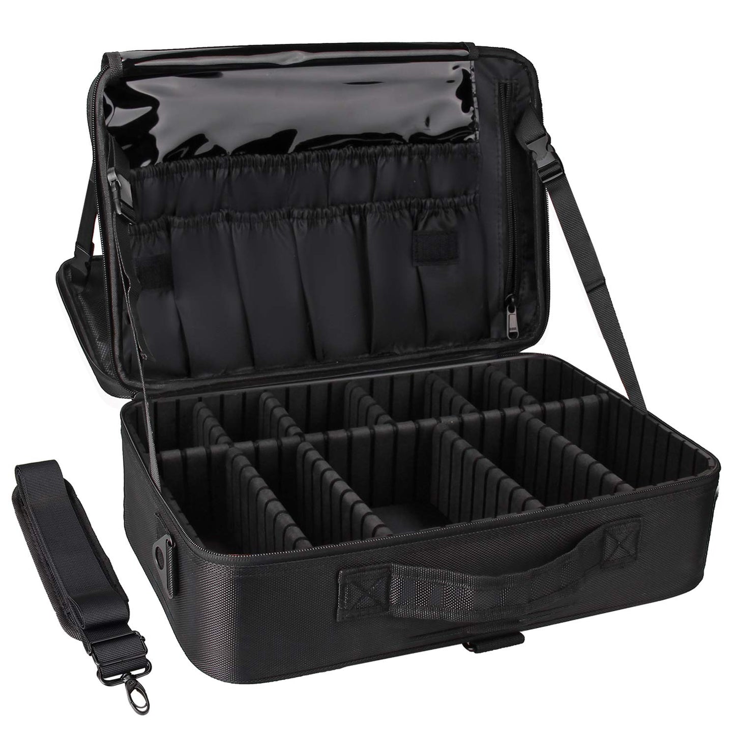 Relavel Makeup Bag Travel Train Case Cosmetic Organizer with Divider, Black