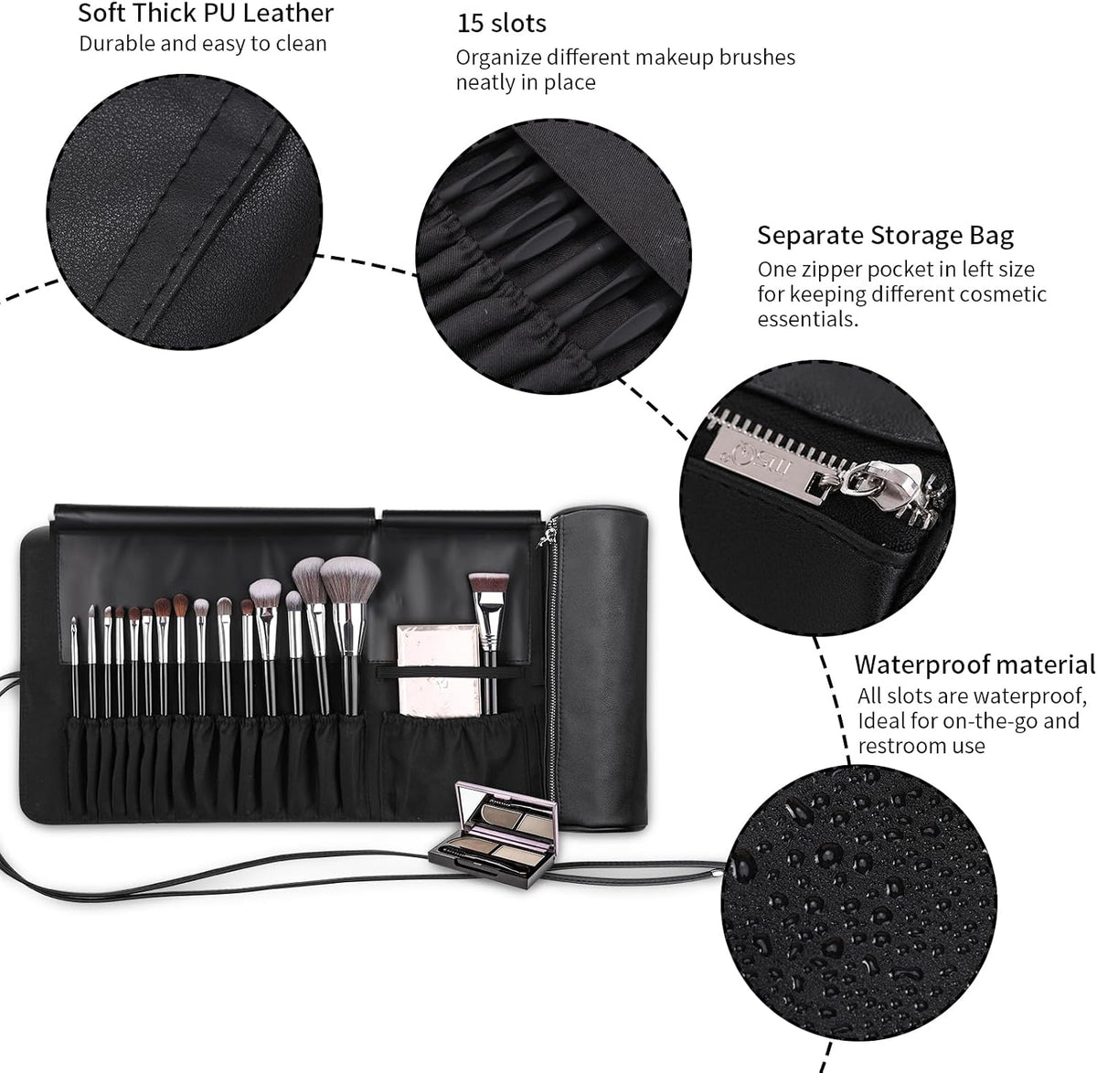 MSQ Makeup Brush Bag Travel Makeup Brush Case Makeup Brush Holder Organizer Cosmetic Bag Portable Roll Up Brush Storage Bag for Makeup Brushes and Cosmetic Essentials (Only Bag)