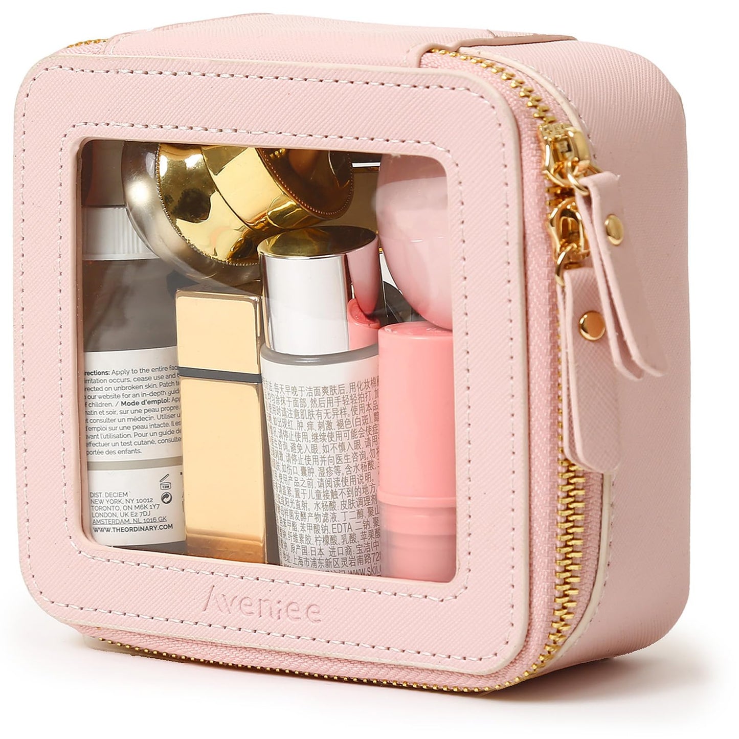 Aveniee Clear Makeup Bag Organizer, Travel Toiletry Bag Cosmetic Case for Women, Make Up Skincare Pouch Car Organizer Bag with Zippers for Essentials,White,Medium Classic