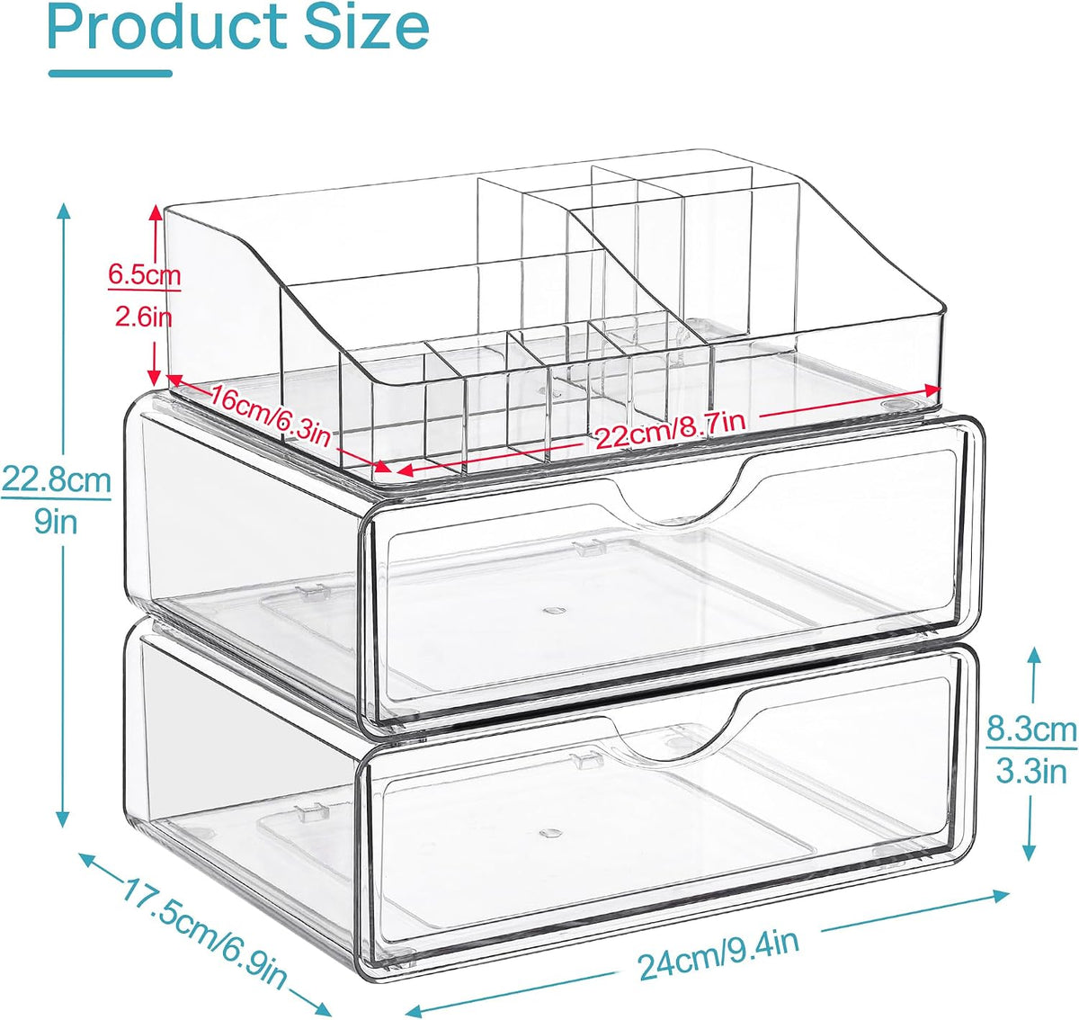 Vtopmart 3 Tier Clear Makeup Organizer with 2 Drawers