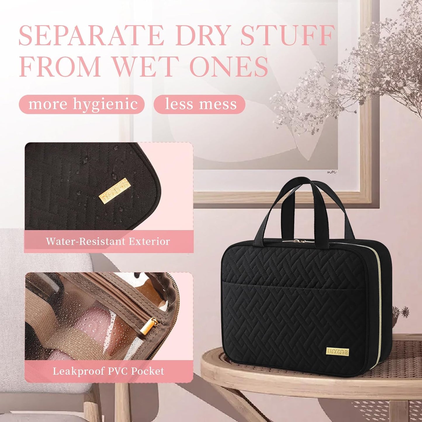 HOTOR Hanging Travel Toiletry Bag Women Men Essentials Black
