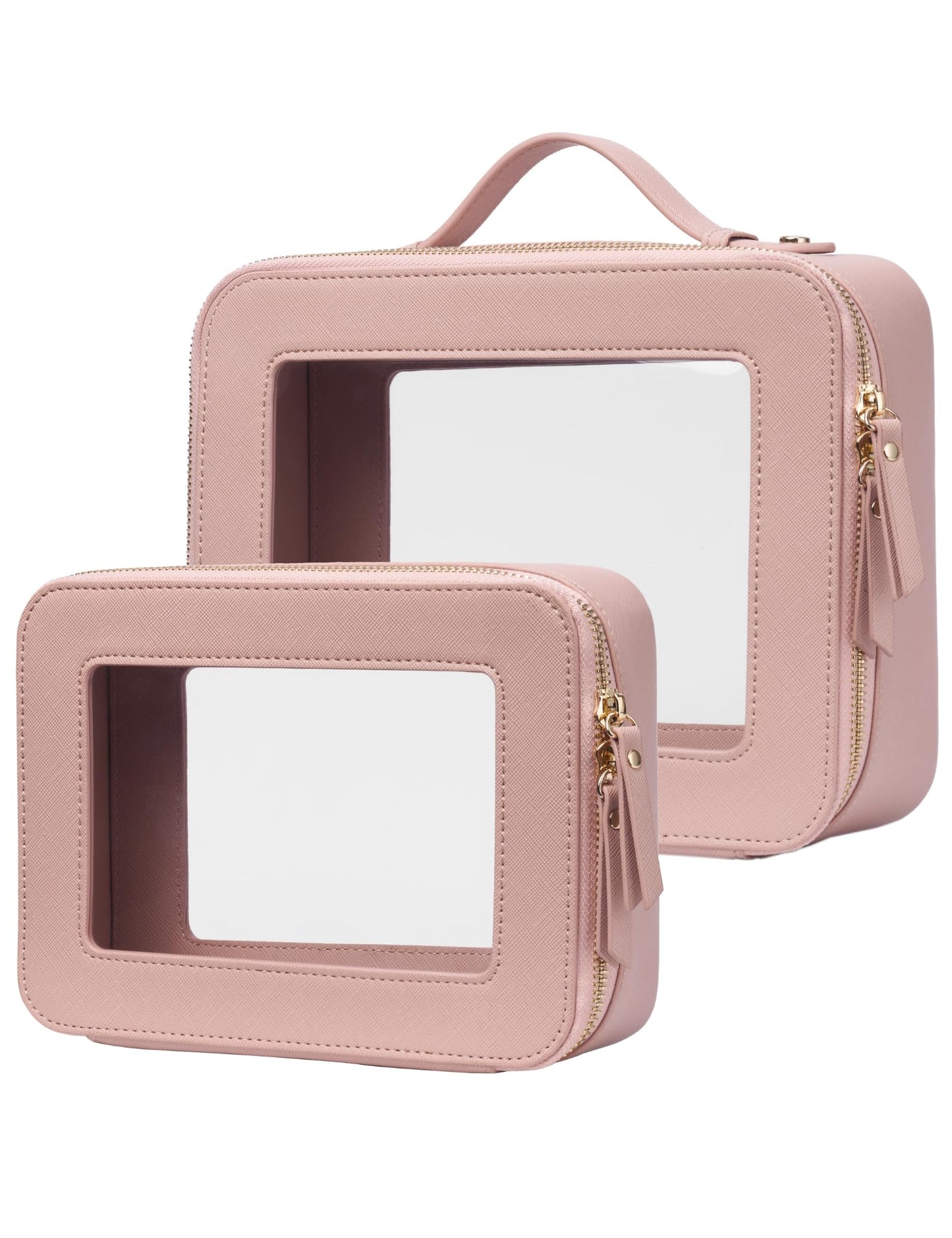 Popvibe Clear Makeup Bag Travel Cosmetic Case Transparent Toiletry Bag with Zipper, Portable Make Up Organizer Traveling Compact Car Bag for Essentials, Hotpink, Large