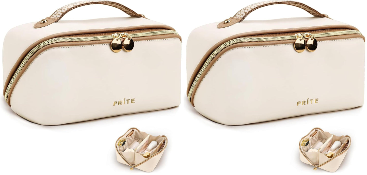 Prite Makeup Bag Travel Toiletry Bag Open Flat Cosmetic Organizer for Women