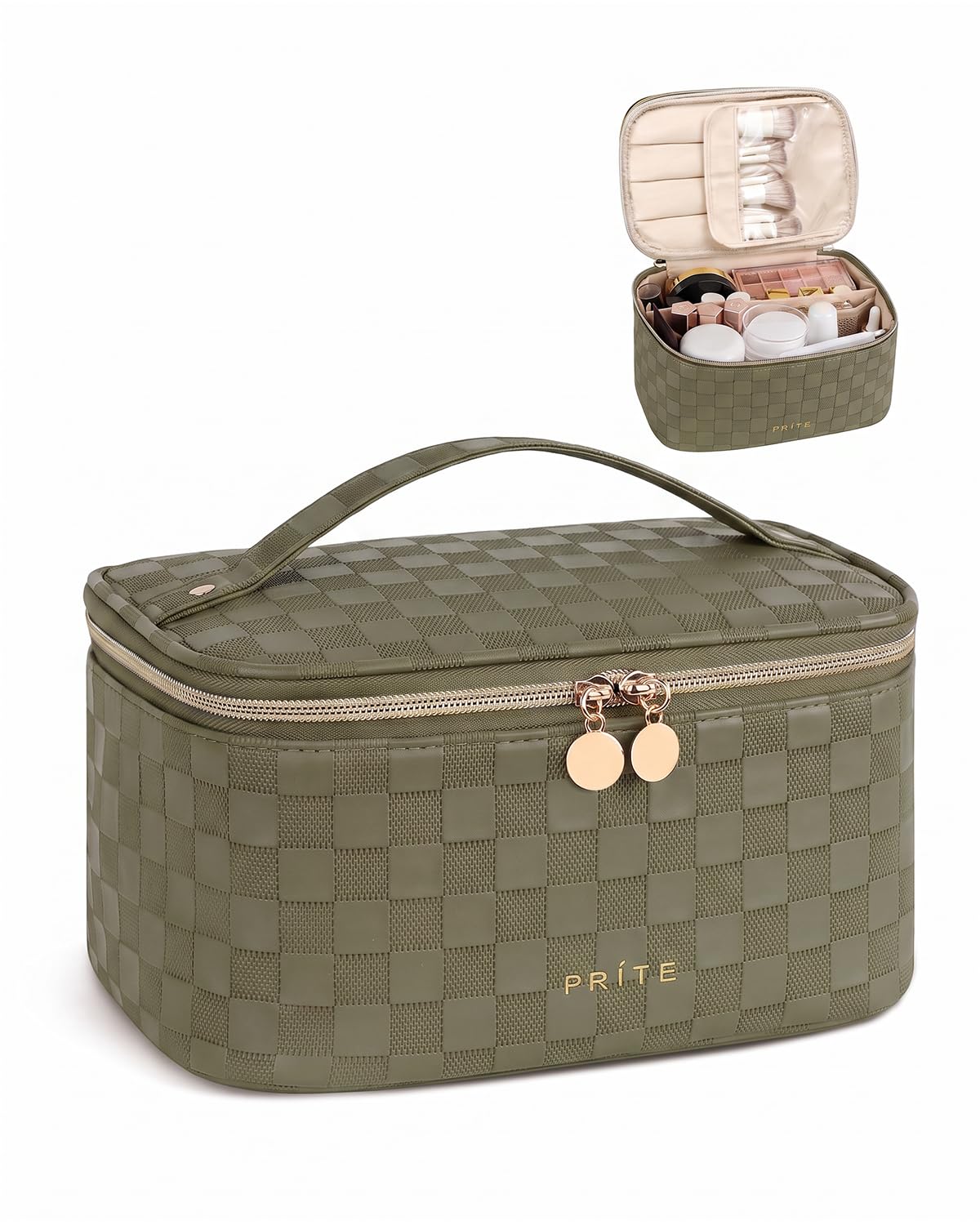 Prite Makeup Bag Travel Cosmetic Case, Women Toiletry Bag Organizer, Beige