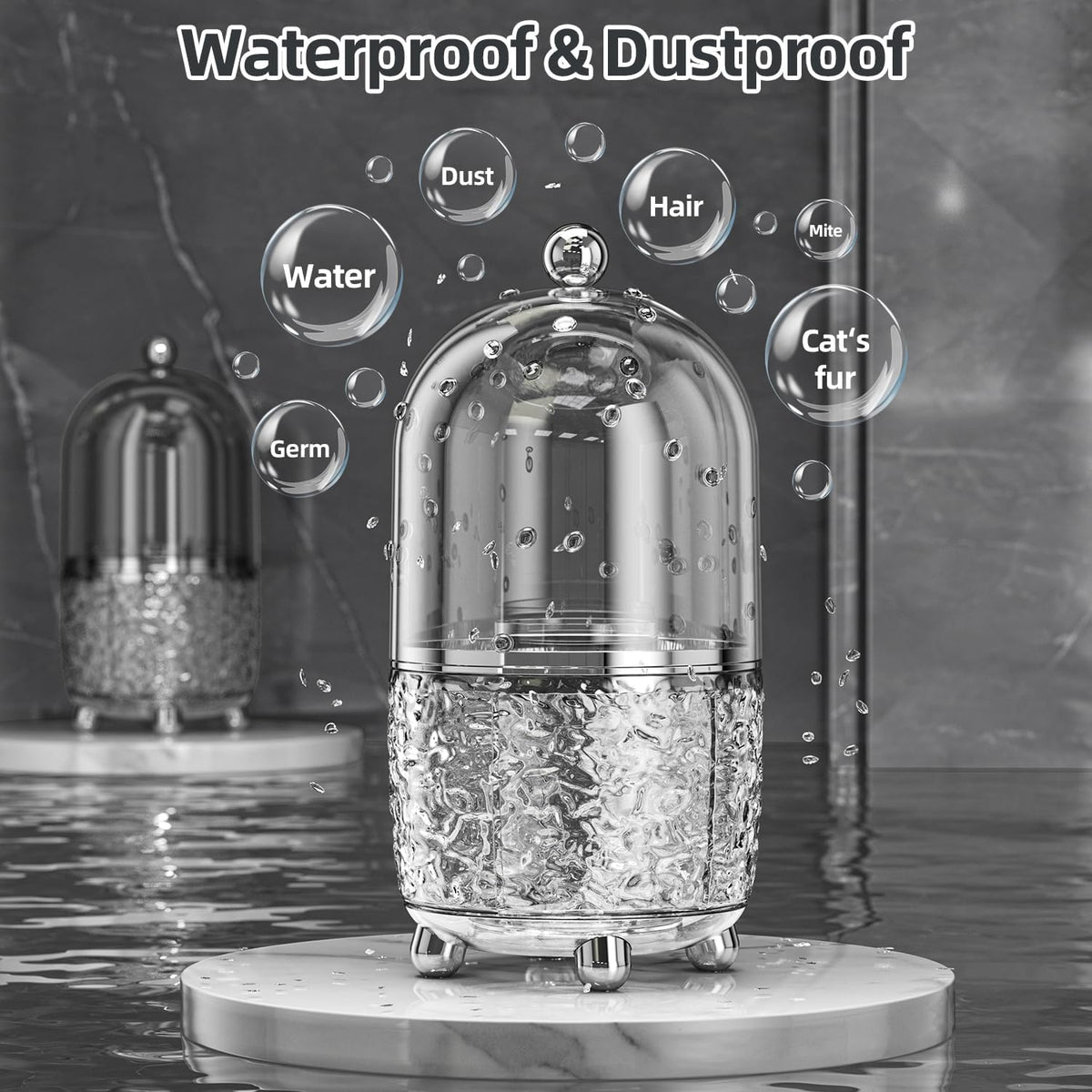 Makeup Brush Holder with Lid, 360° Rotating Makeup Brush Holder for Vanity, Dustproof Spinning Makeup Brush Organizer with Lid for Bathroom Countertop, Cosmetic Tools Organizer with Cover (Clear)