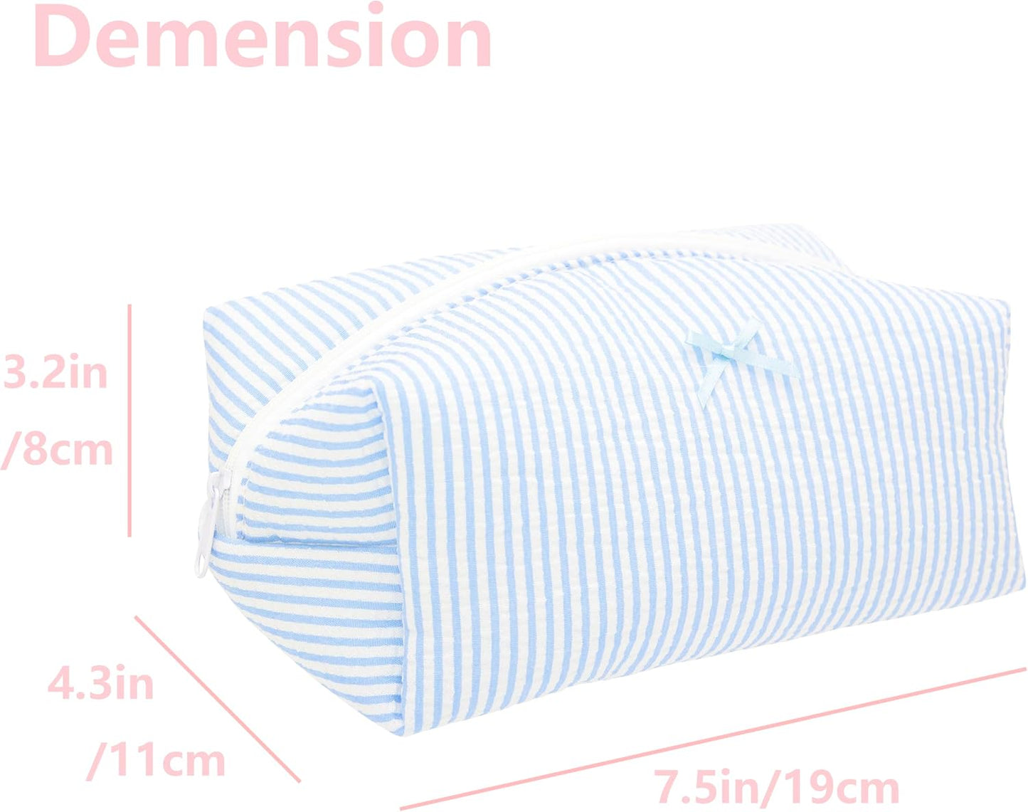 PAZIMIIK Cozy Makeup Bag for Women,Zipper Cosmetic Pouch,Stripe Blue
