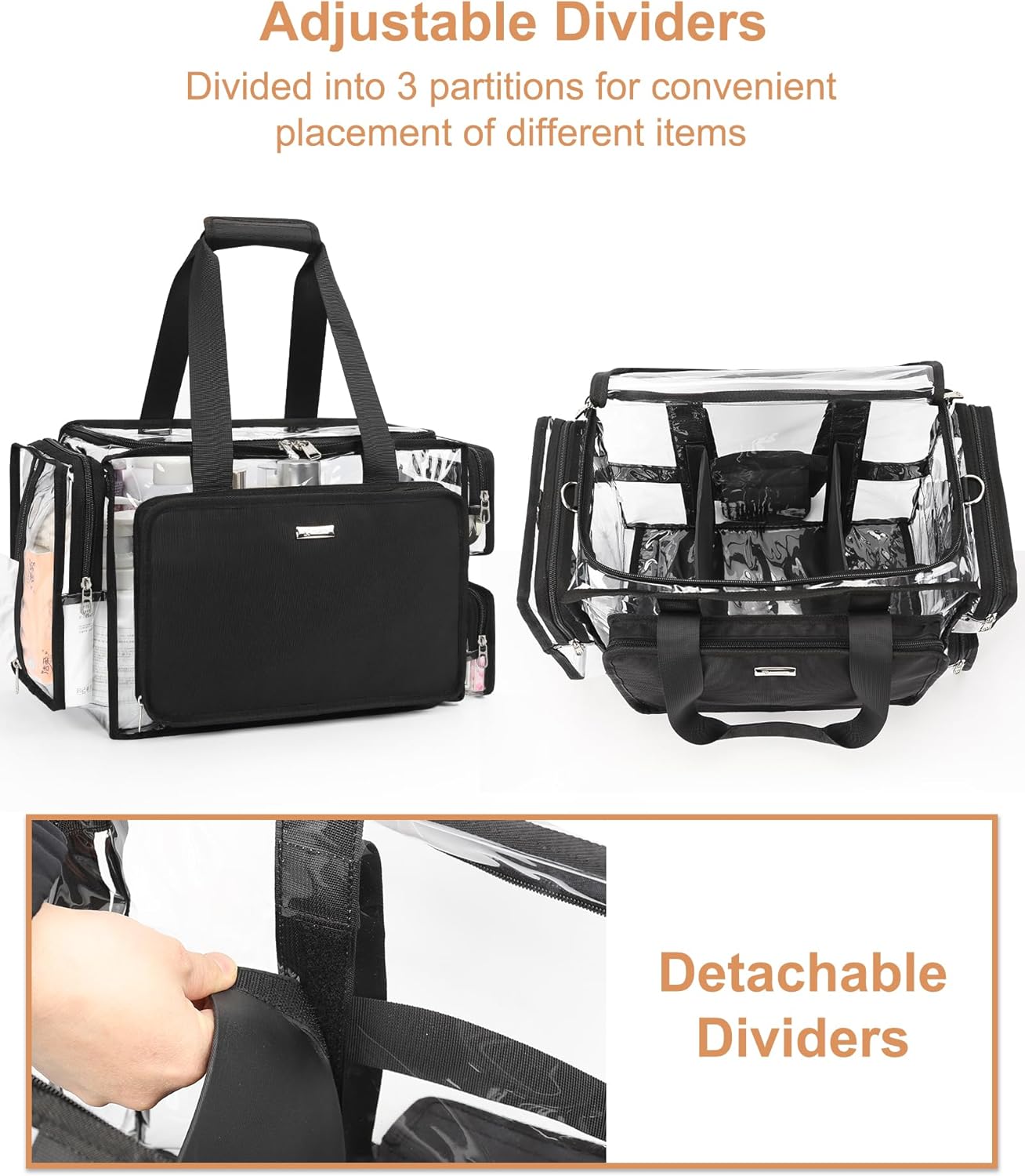Relavel Clear Makeup Bag Extra Large Makeup Artist Kit Set, Cosmetic Storage Organizer Hair Stylist Traveling Bag, Transparent Tote Duffle Beach Toiletry Bag with Adjustable Dividers & Shoulder Strap