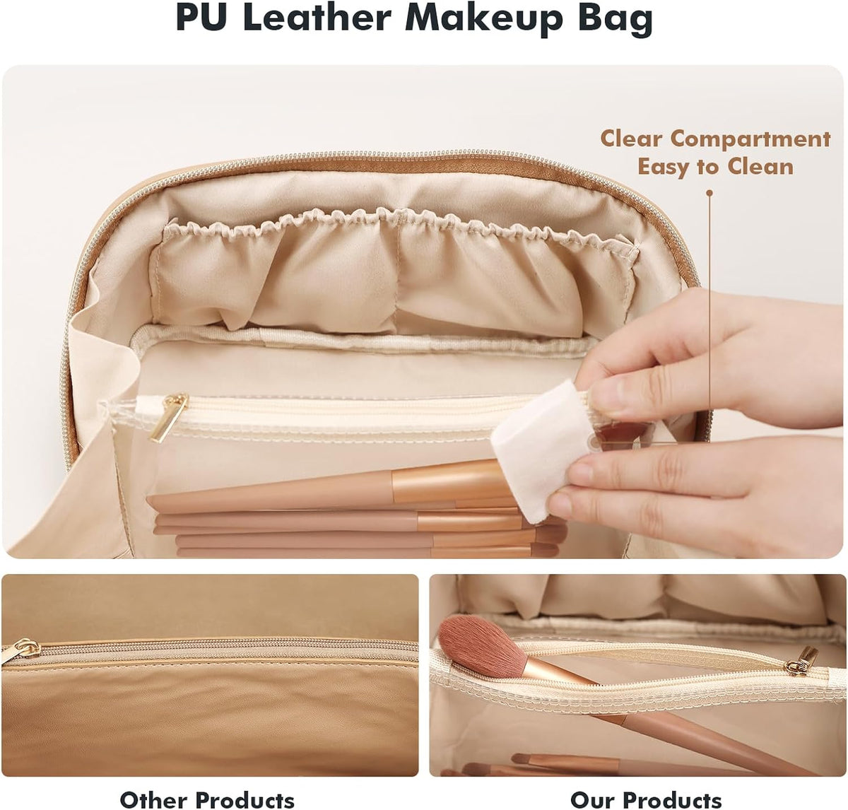Prite Makeup Bag Travel Toiletry Bag Open Flat Cosmetic Organizer for Women