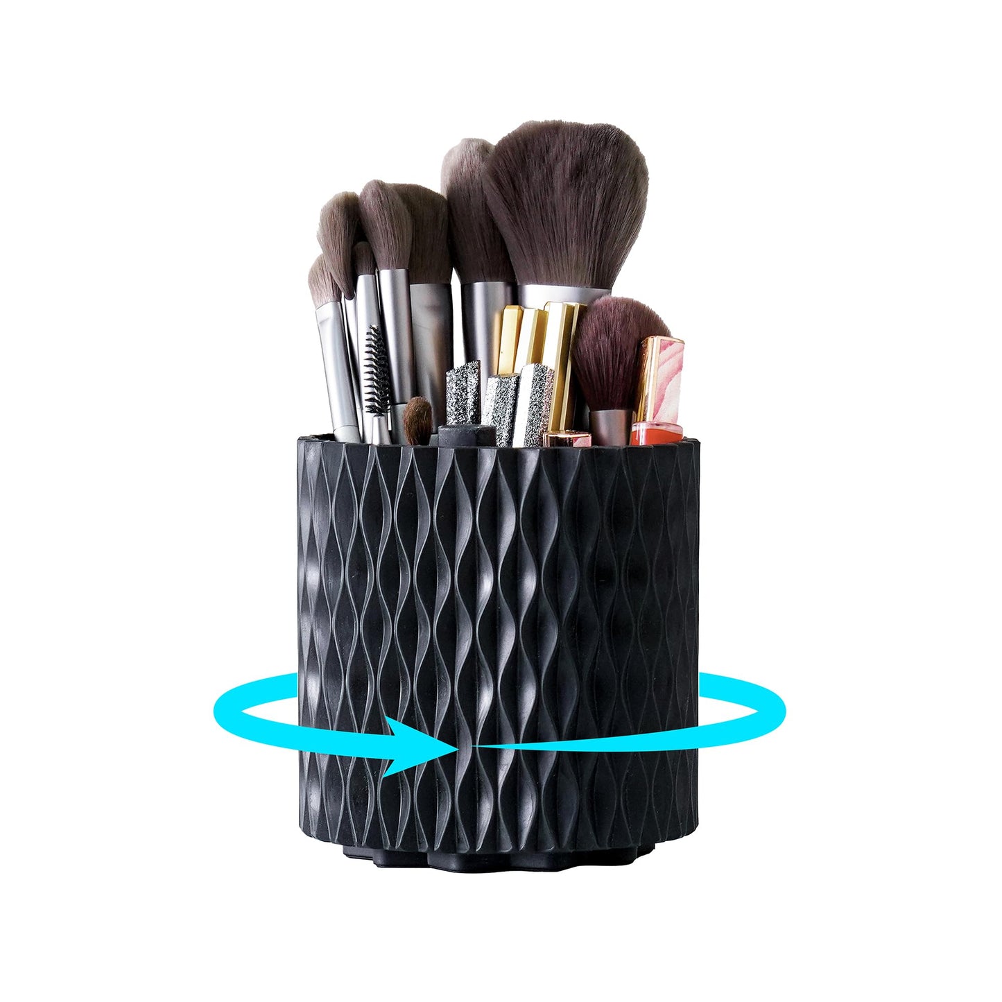 White Makeup Brush Holder, 360° Rotating Makeup Organizer