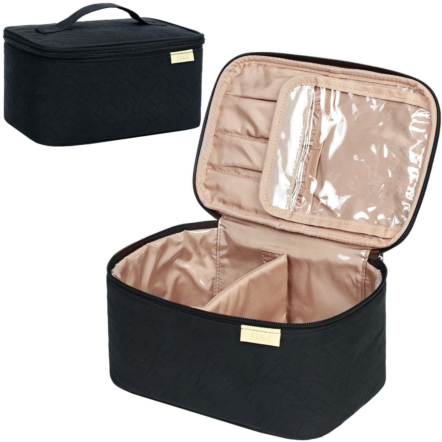 NISHEL Large Makeup Bag Organizer, Double Layer Cosmetic Travel Case