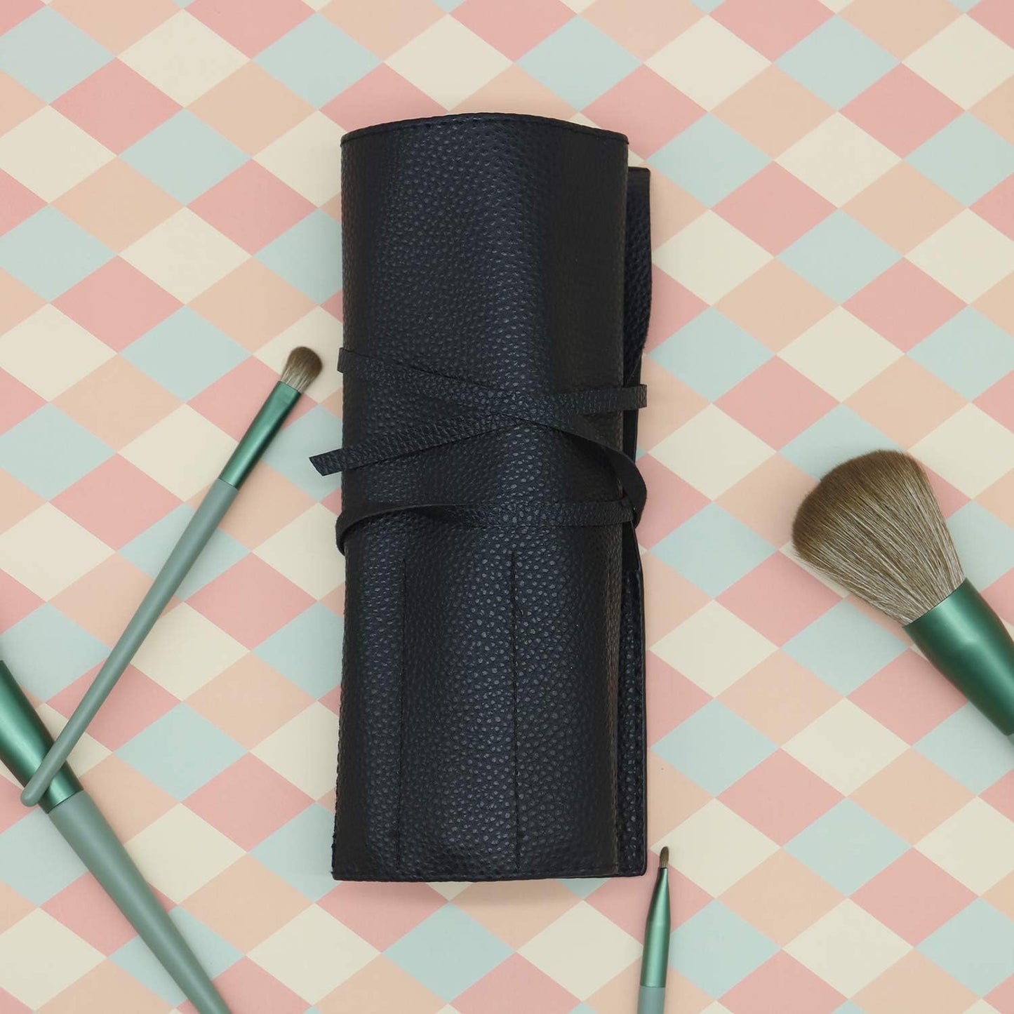 Bird&Fish Makeup Brush Case Travel, makeup brush case roll up,brush holder makeup,Holder Organizer Brushes Pouch Cosmetic Bag for Travel，Rolling Bag Storage Case PU Leather