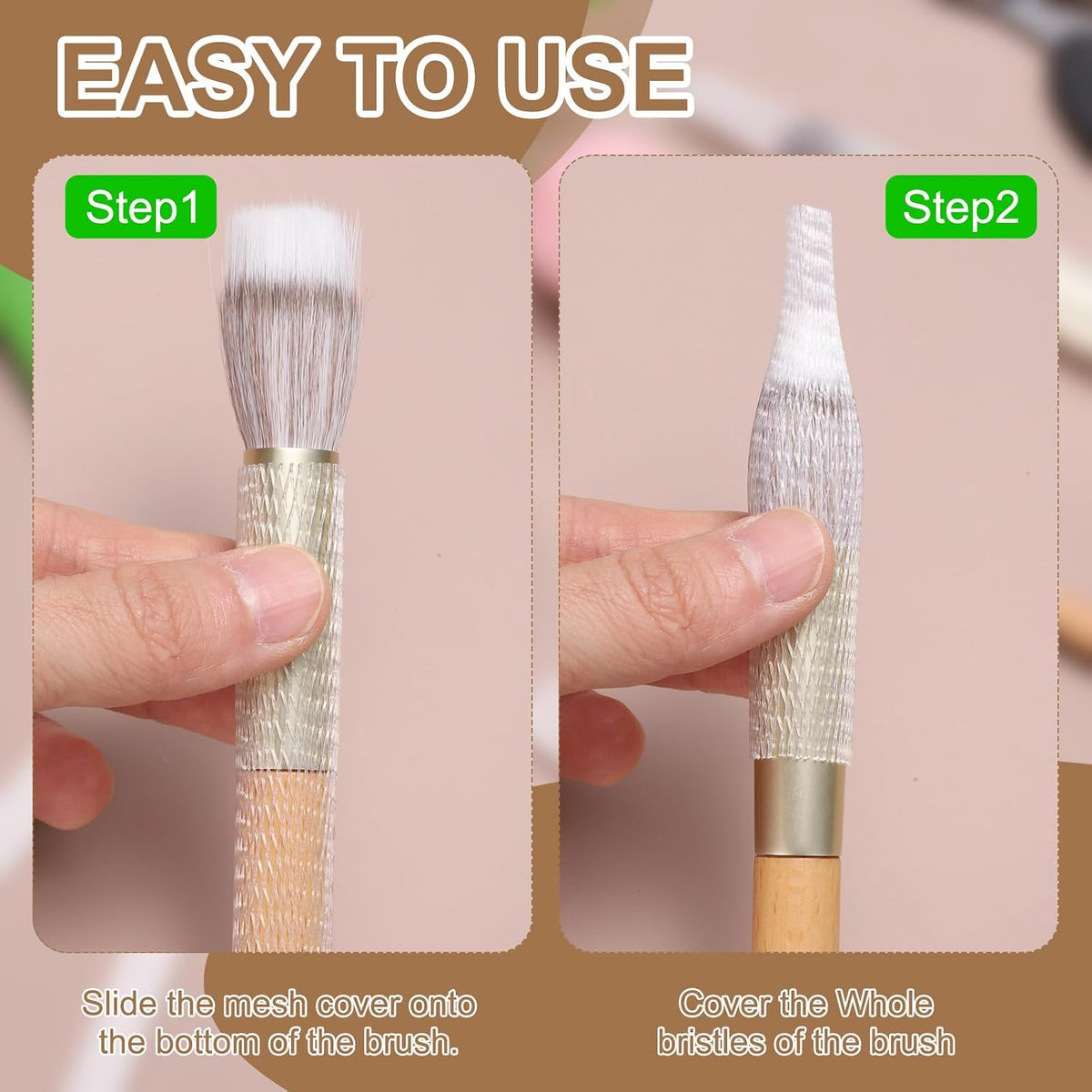 uxcell 50Pcs Makeup Brush Protector, 9cm Plastic Reusable Expandable Mesh Cover for Cosmetic Brush Storage Bud of Rose, Clear