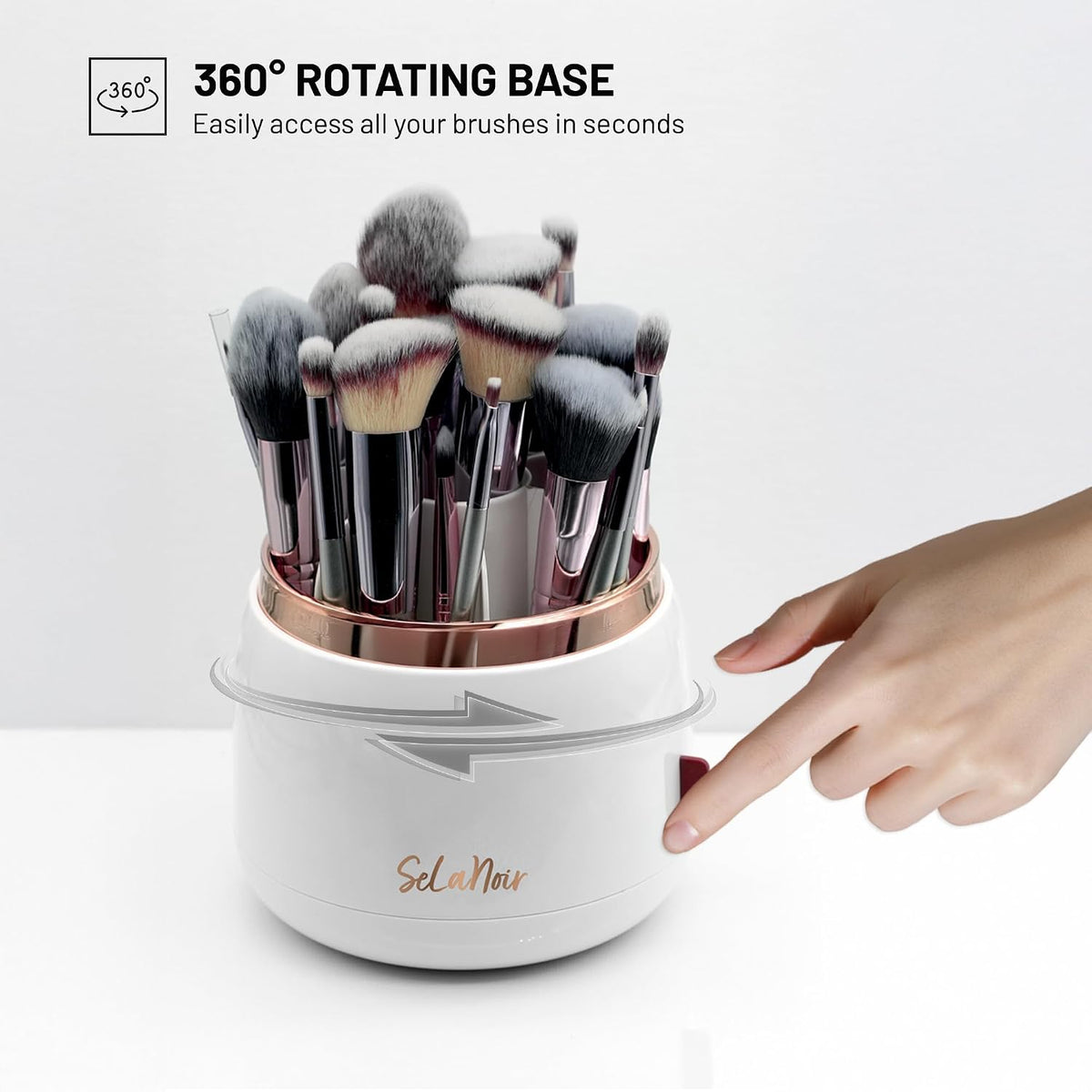 Rotating Makeup Brush Holder with Lid Dustproof Vanity Organizer for Makeup Brushes, Bonus Foldable Makeup Brush Cleaner Bowl Included