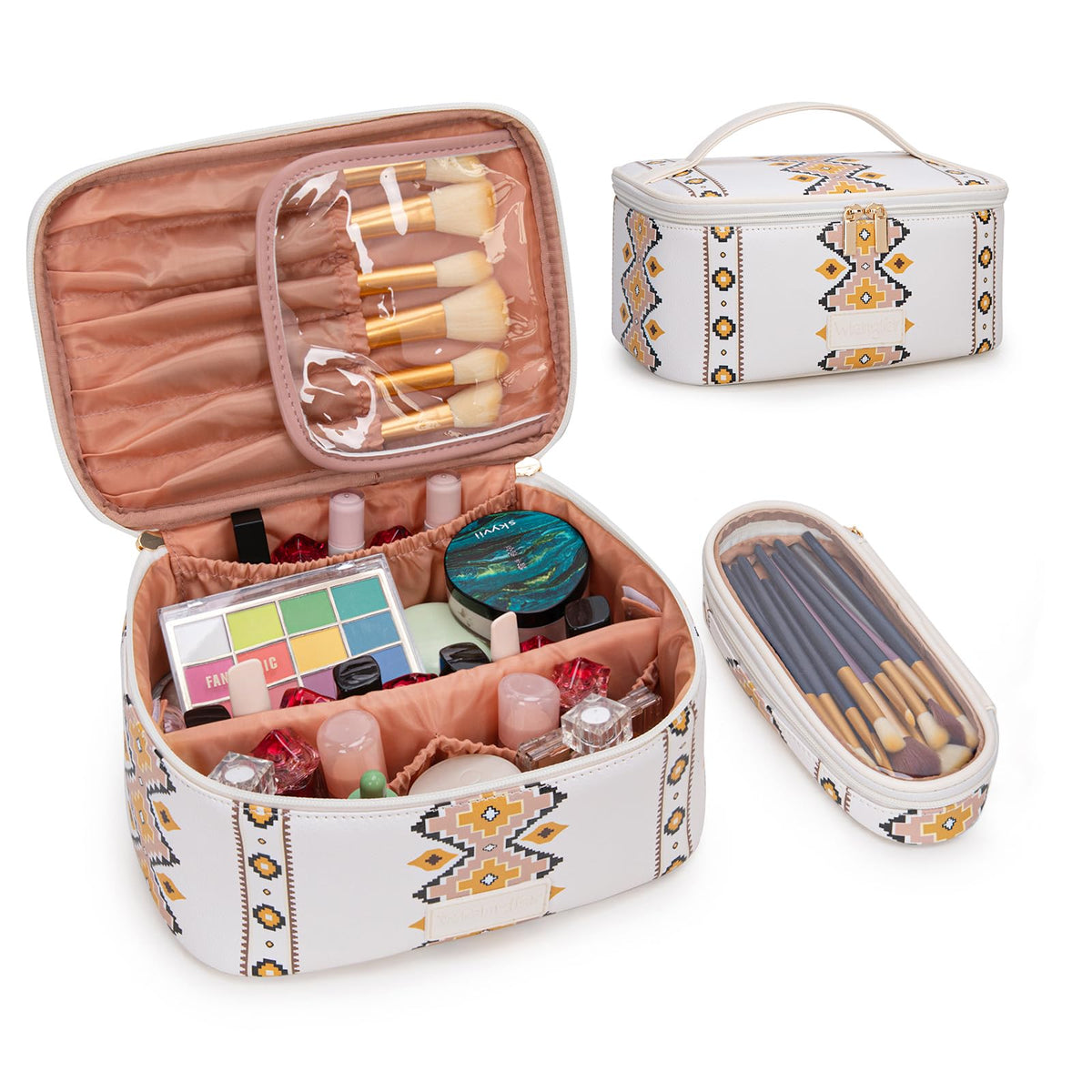 Wrangler Travel Makeup Bag 2pcs Set Cosmetic Bag with Makeup Brush Holder
