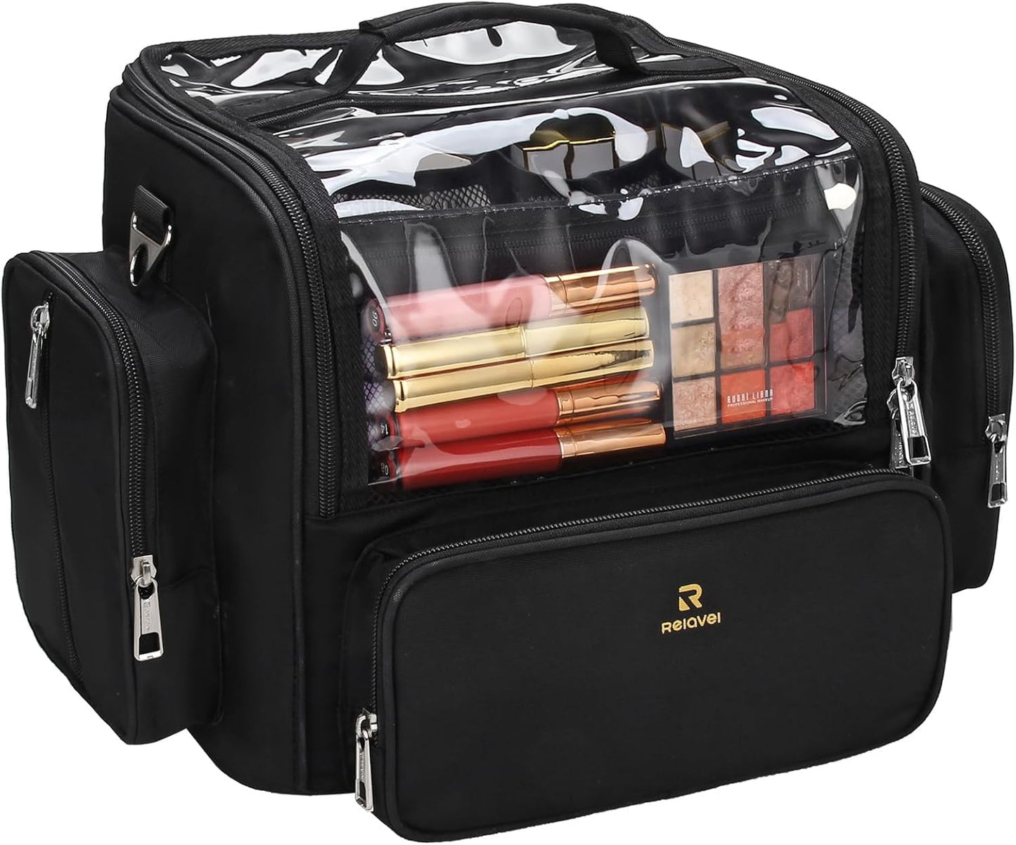 Makeup Brush Bag, Stand-up Makeup Brush Holder with Adjustable Divider