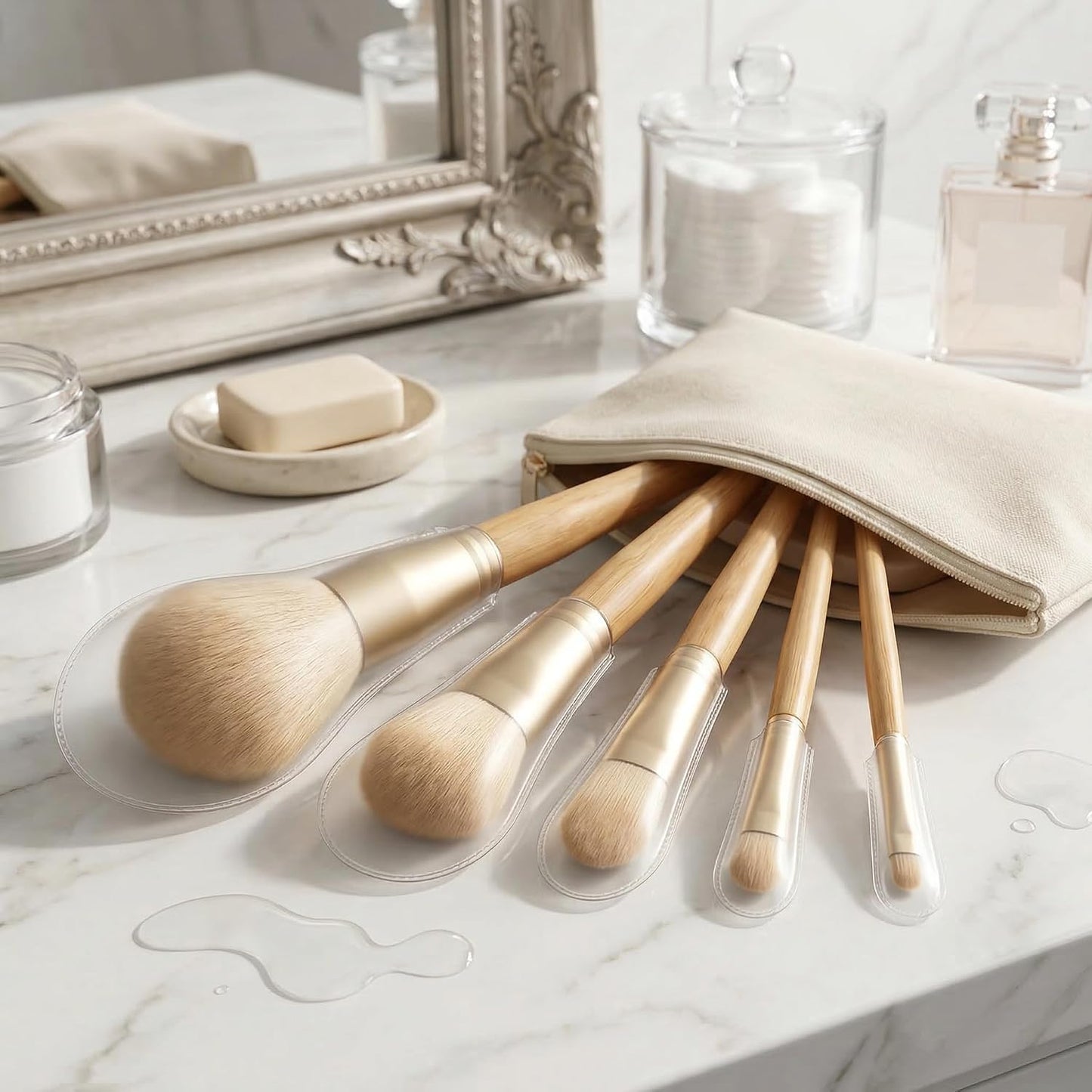 Makeup Brush Set, 10 Pcs EVA Covers Reusable Anti-Frizz Powder Brush Guards, Clear Dustproof Loose Powder Sleeves for Travel Organization Professional Artist Tools Beauty Accessories Storage Pouches
