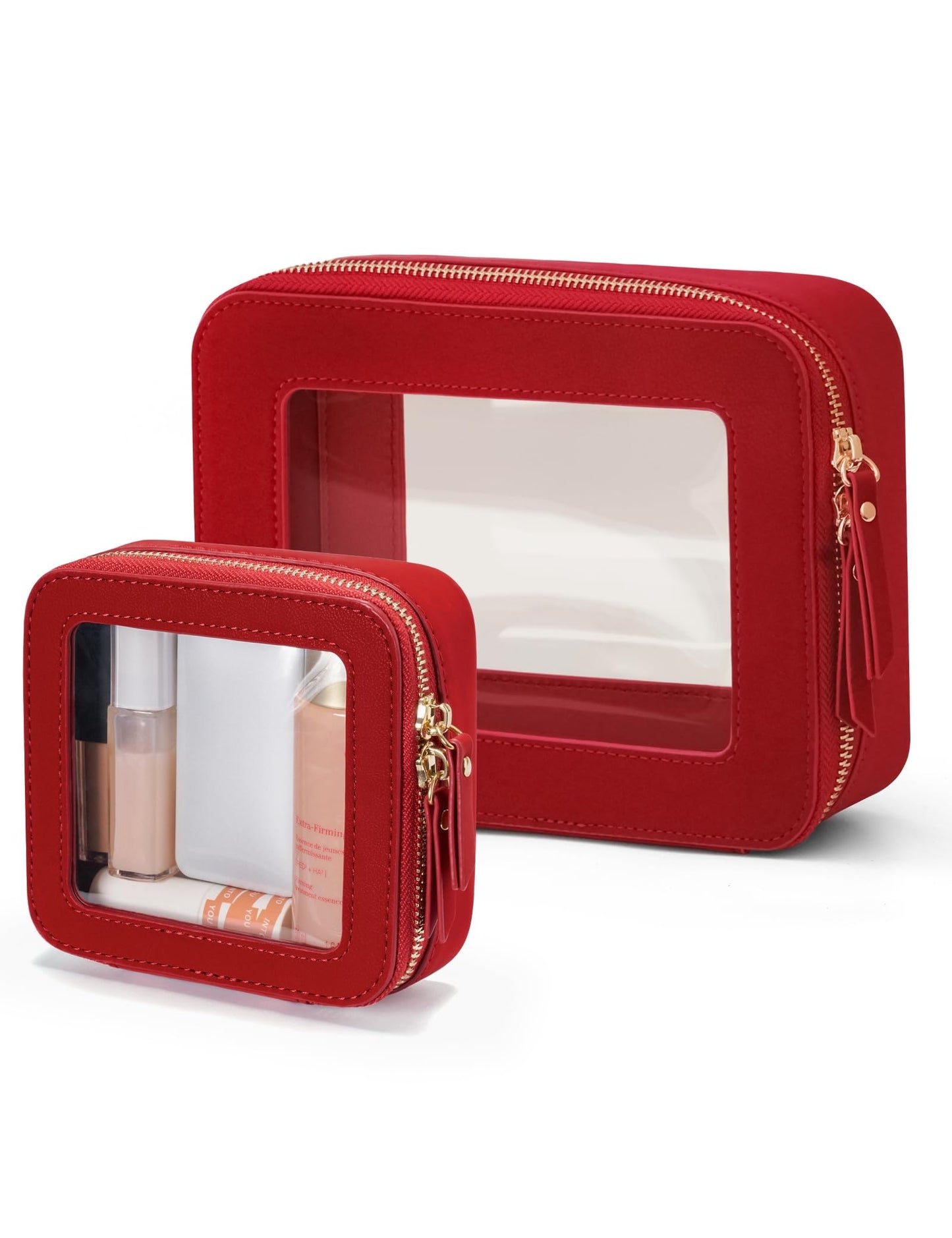 Popvibe Clear Makeup Bag Travel Cosmetic Case Transparent Toiletry Bag with Zipper, Portable Make Up Organizer Traveling Compact Car Bag for Essentials, Hotpink, Large