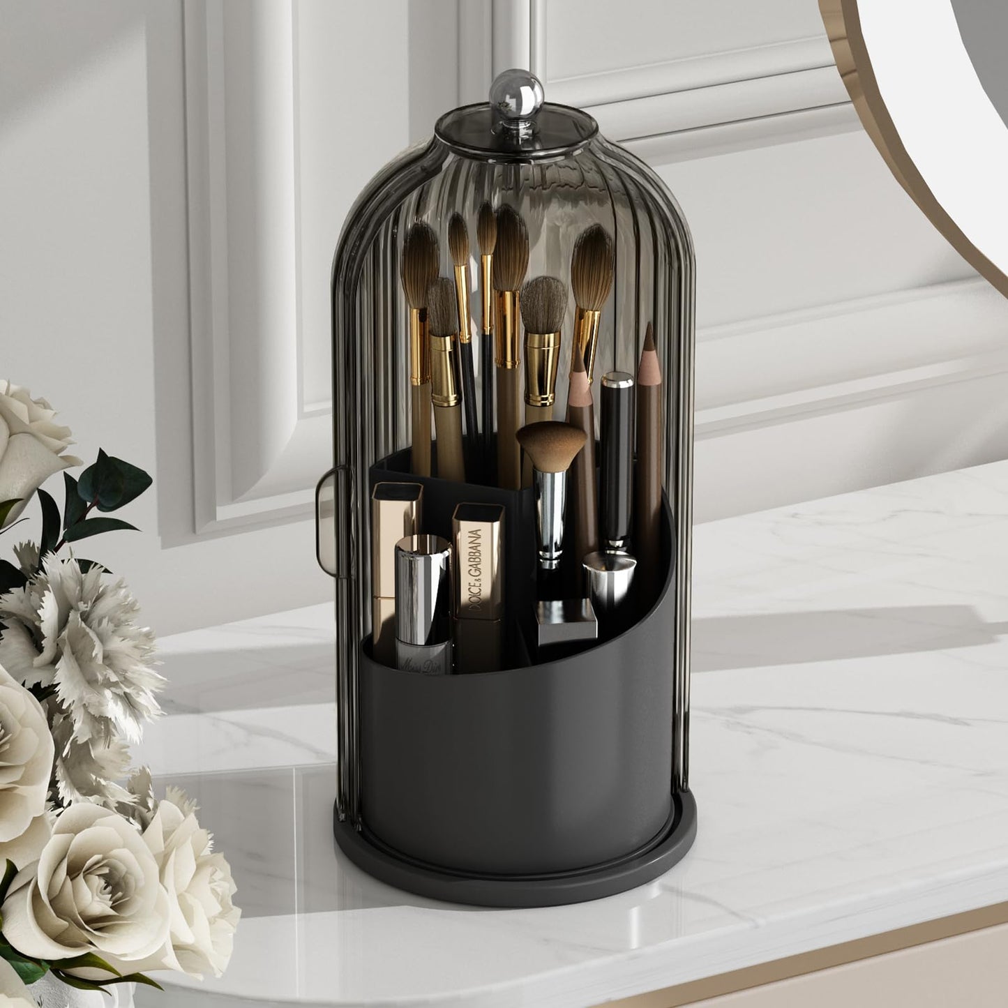 GAXmi Makeup Brush Holder with Lid Rotating Cosmetic Organizer, All Green