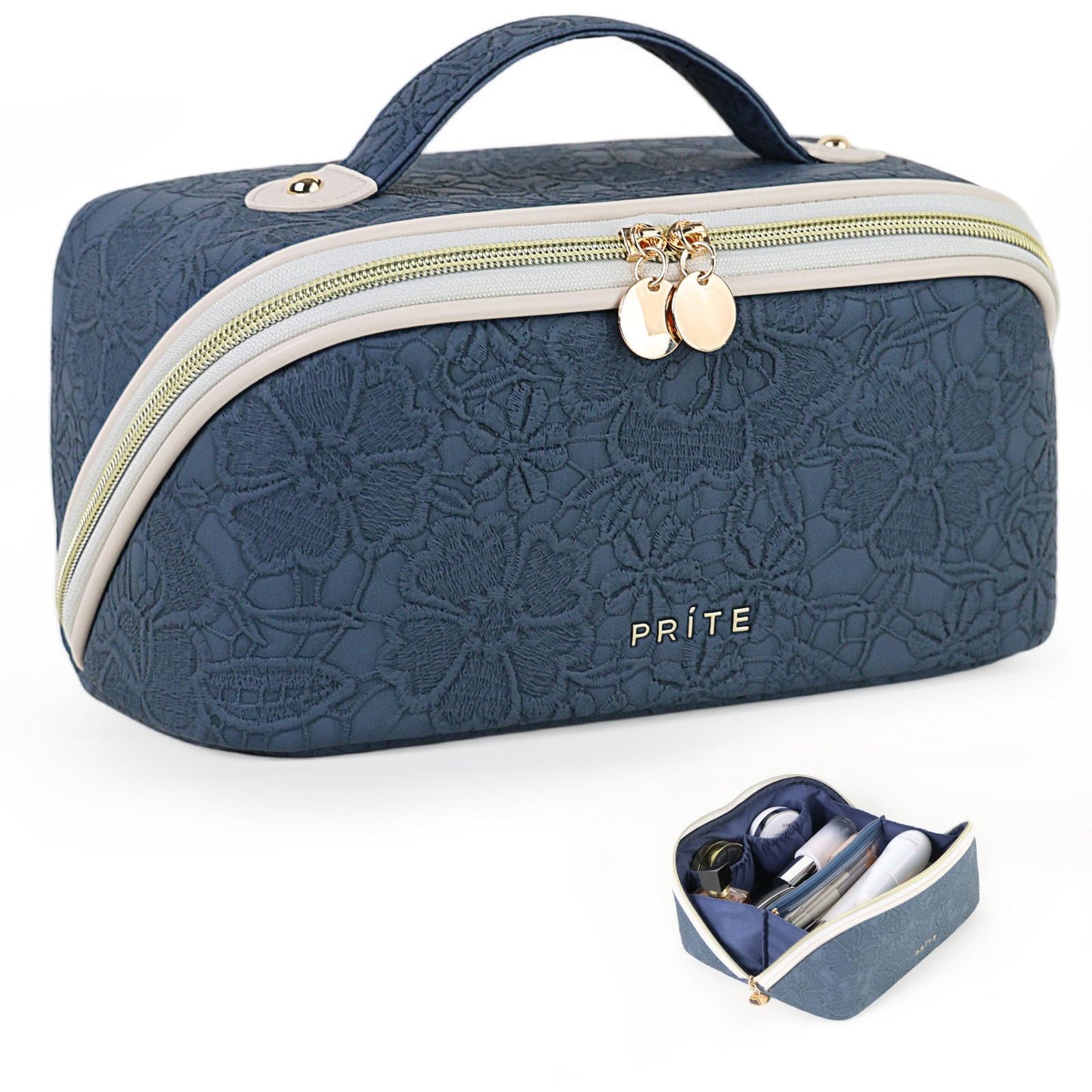 Prite Makeup Bag Travel Toiletry Bag Open Flat Cosmetic Organizer for Women