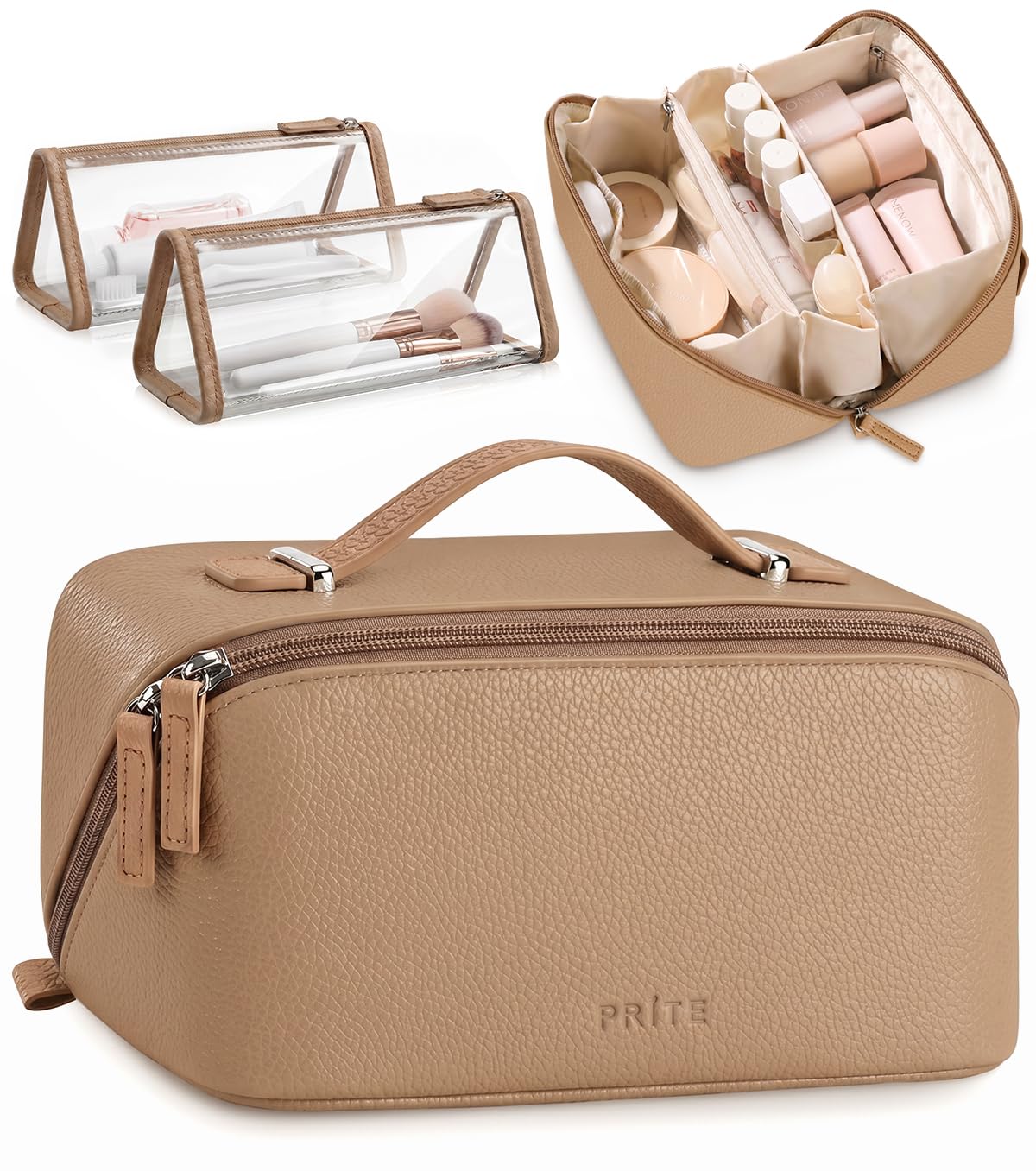 Prite Makeup Bag Travel Toiletry Bag Open Flat Cosmetic Organizer for Women