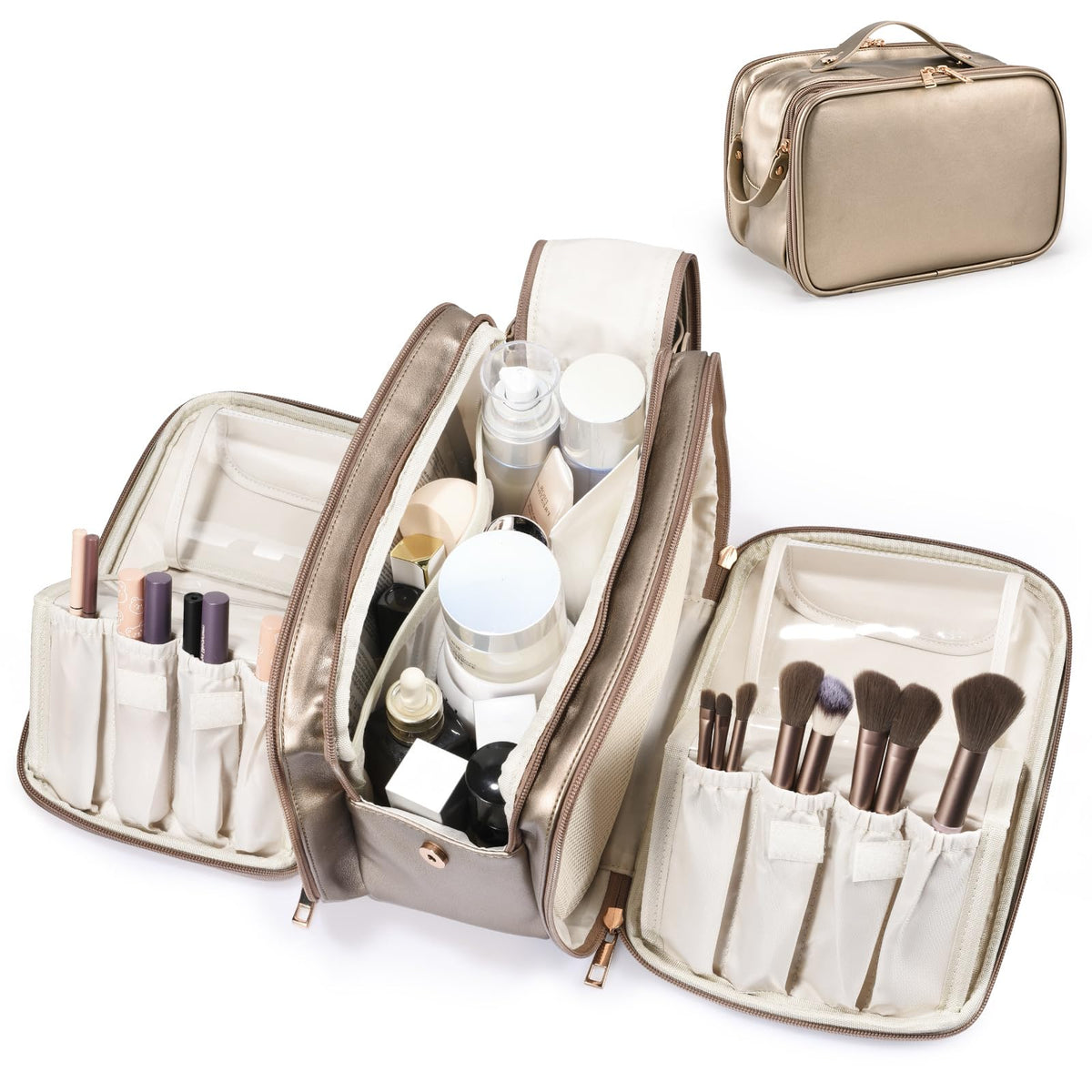 HauteHues Travel Makeup Bag Women's Large Capacity Cosmetic Organize Pink