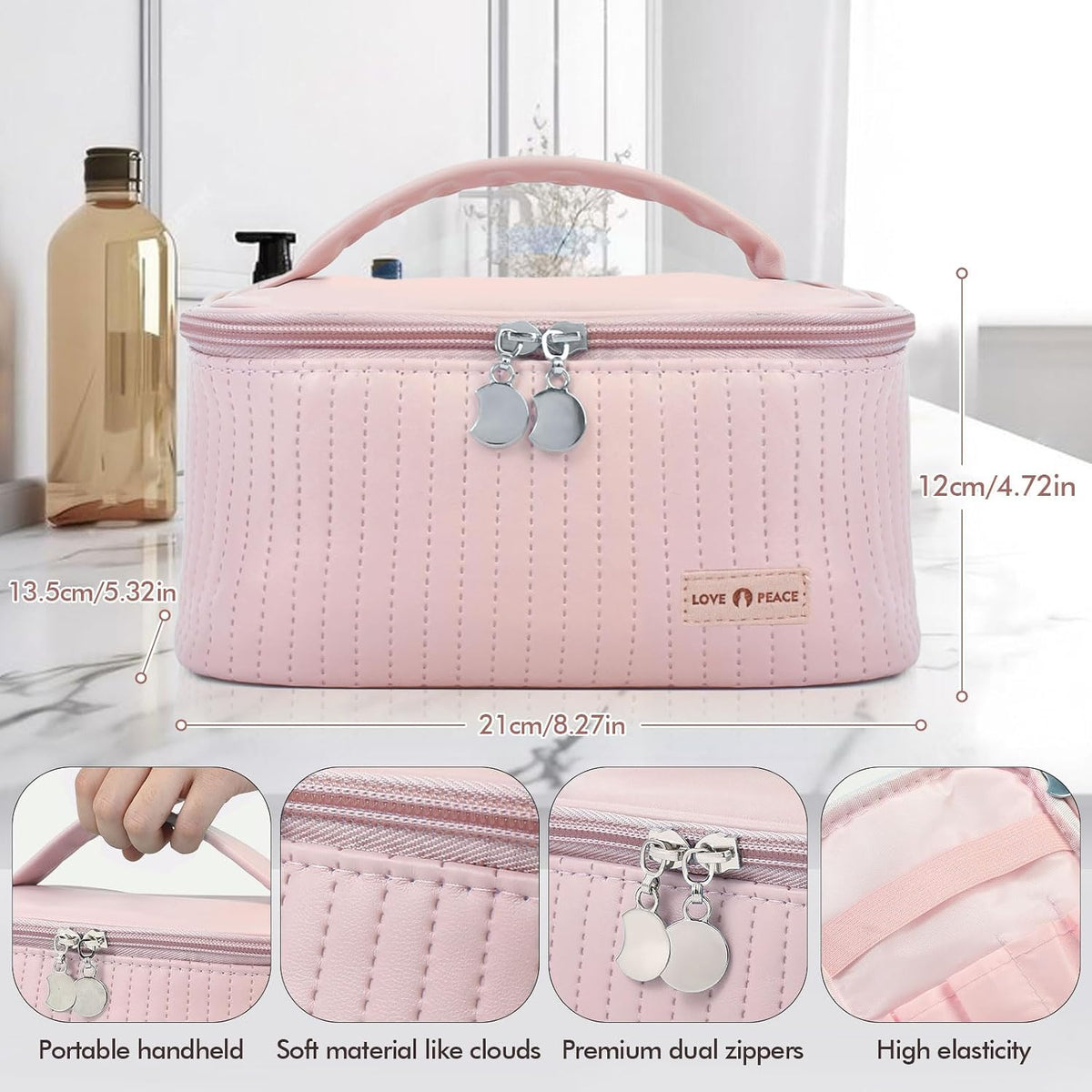 Makeup Bag Travel Cosmetic Bag, Large Capacity Makeup Organizer Bag and Storage, Portable PU Leather Pouch Toiletry Bag Make up Organizer, Cosmetic Bags for Women