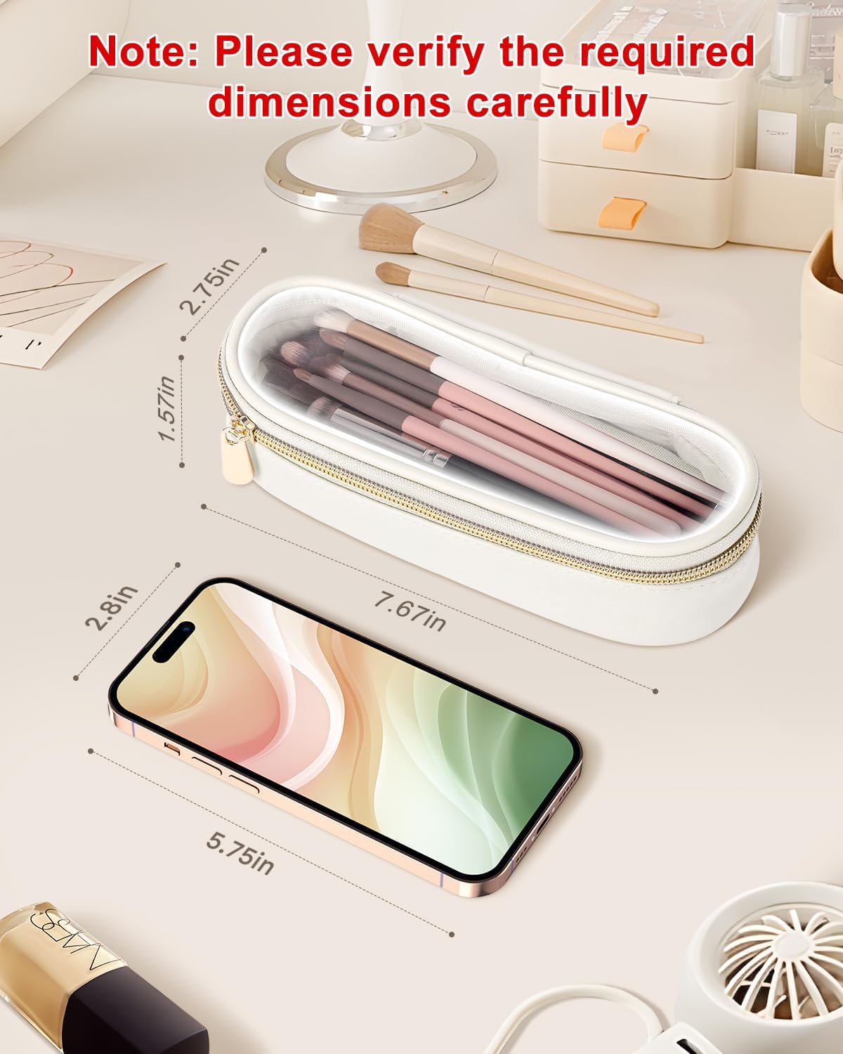 Soimeat Clear Travel Makeup Brush Holder, Leather Makeup Brush Toiletry Bag, Portable Cosmetic Brush Case, Transparent Waterproof Makeup Brush Storage Bag, White