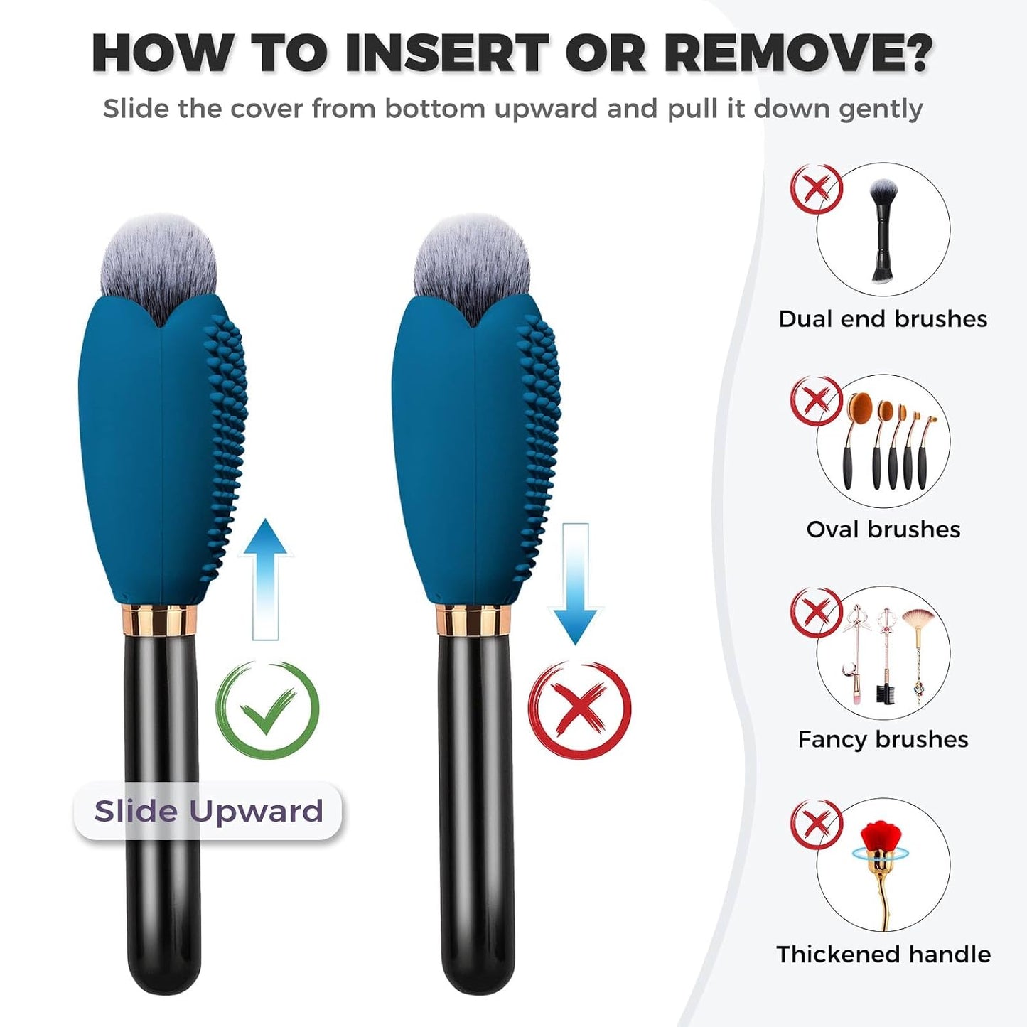 Vidsel Silicone Makeup Brush Covers with Built-in Cleaner Mat, Blue 3-Pack