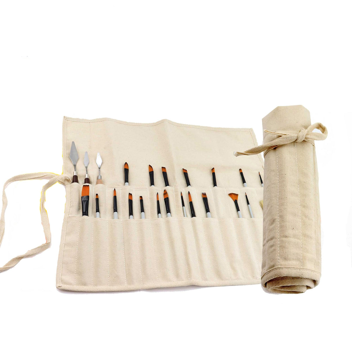 Liquidraw 30 Pocket Canvas Paint Brush Holder - Natural | 21" x 18" | Roll Up Brush Storage Pouch | Ideal Case for Paintbrush & Art Tool Storage | Easy to Carry | Also Great for Makeup Brushes