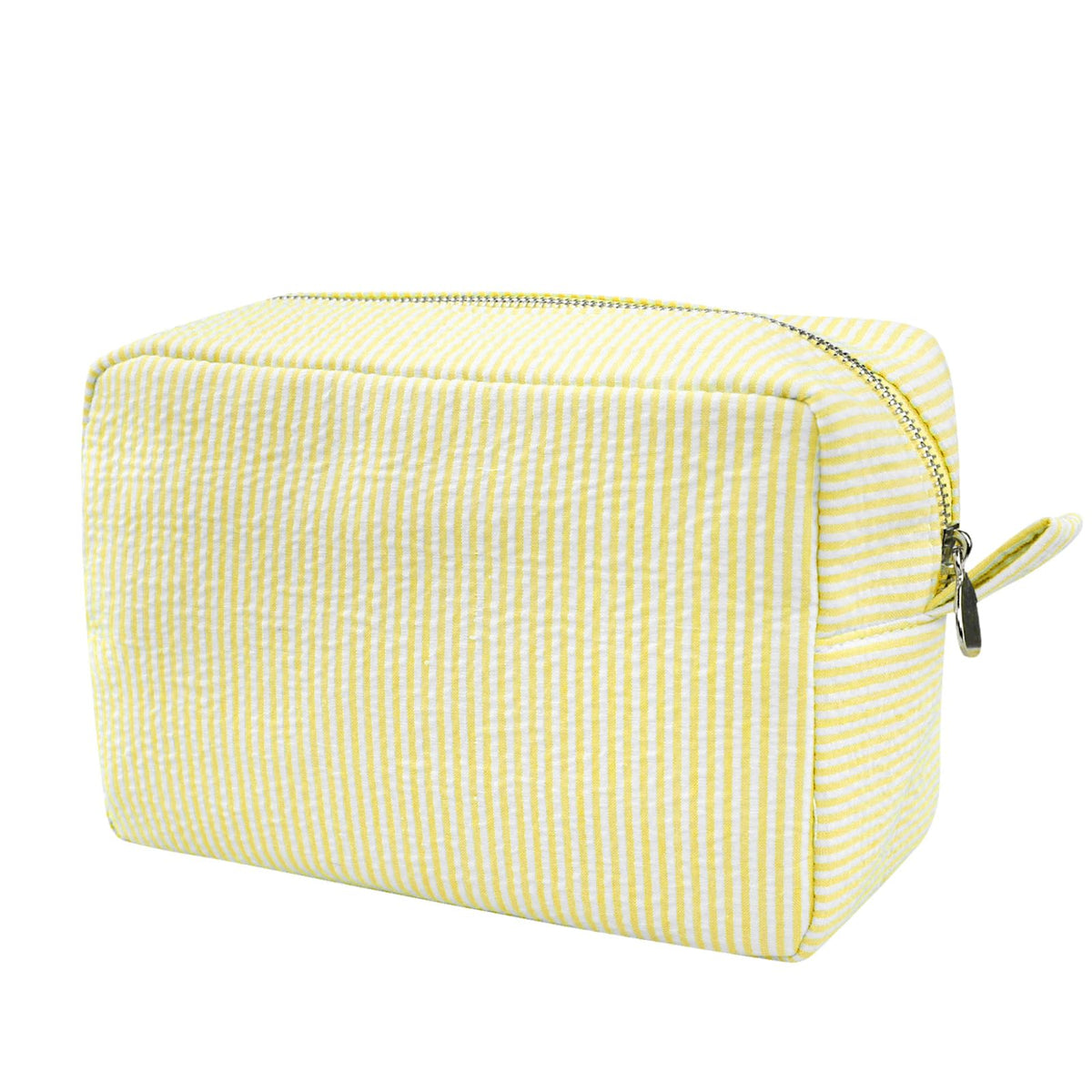 GFU Makeup Bag for Women, Cute Cosmetic Bag, Lightweight Toiletry Make up Bag, Large Seersucker Aesthetic Organizer Storage Pouch for Girls, Women and Moms Gifts, Blue