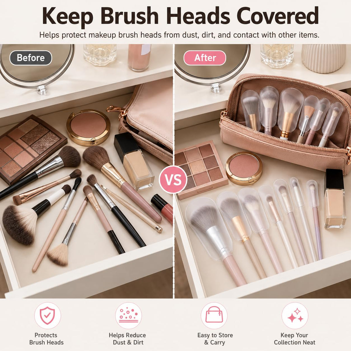 Makeup Brush Covers 54 Pcs 9 Sizes Clear Brush Guard Set for Travel