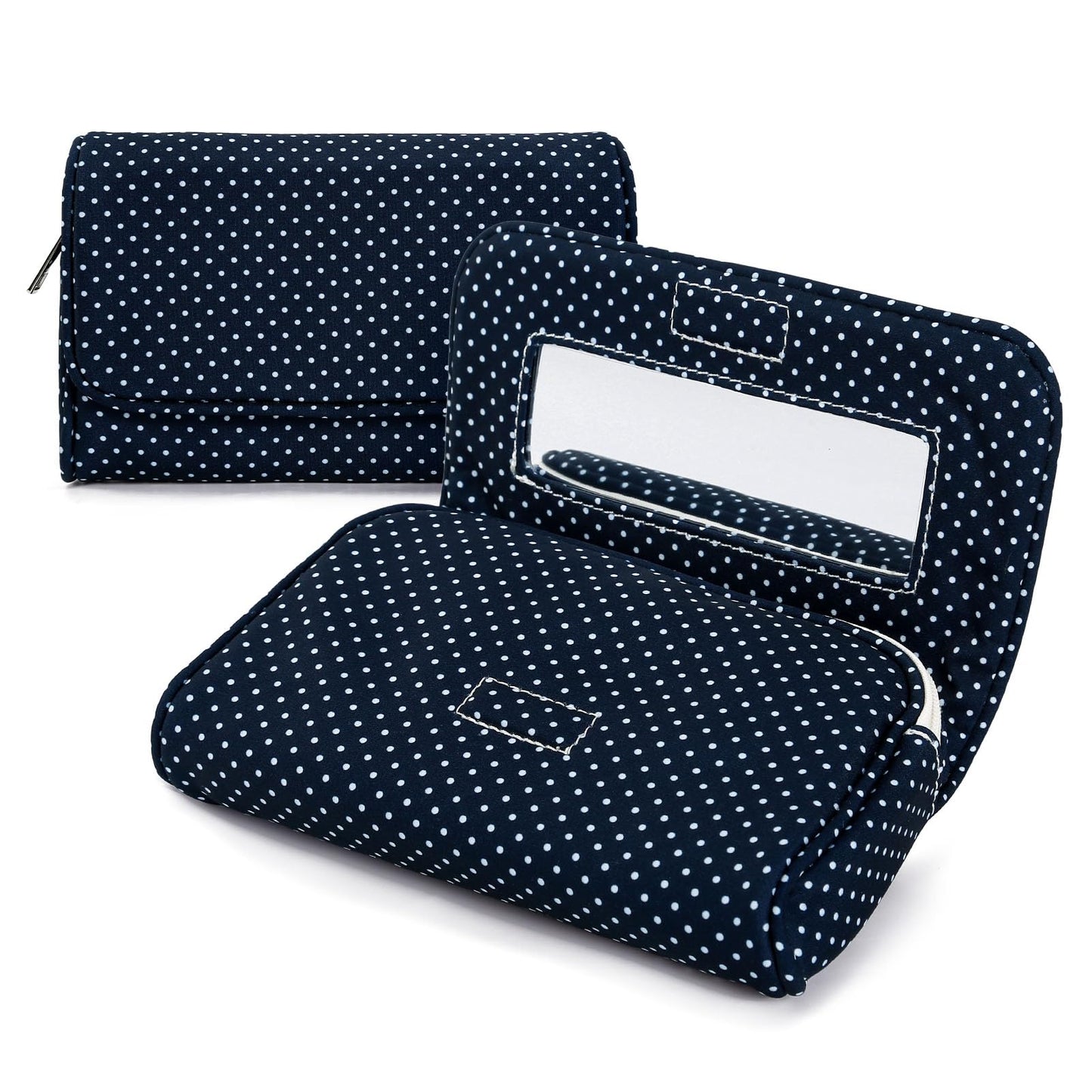 Women’s Cute Nylon Makeup Bag with Built-in Mirror, Protable Lightweight Cosmetic Bag, Trendy Toiletry Bag for Travel (Pink Stripe)