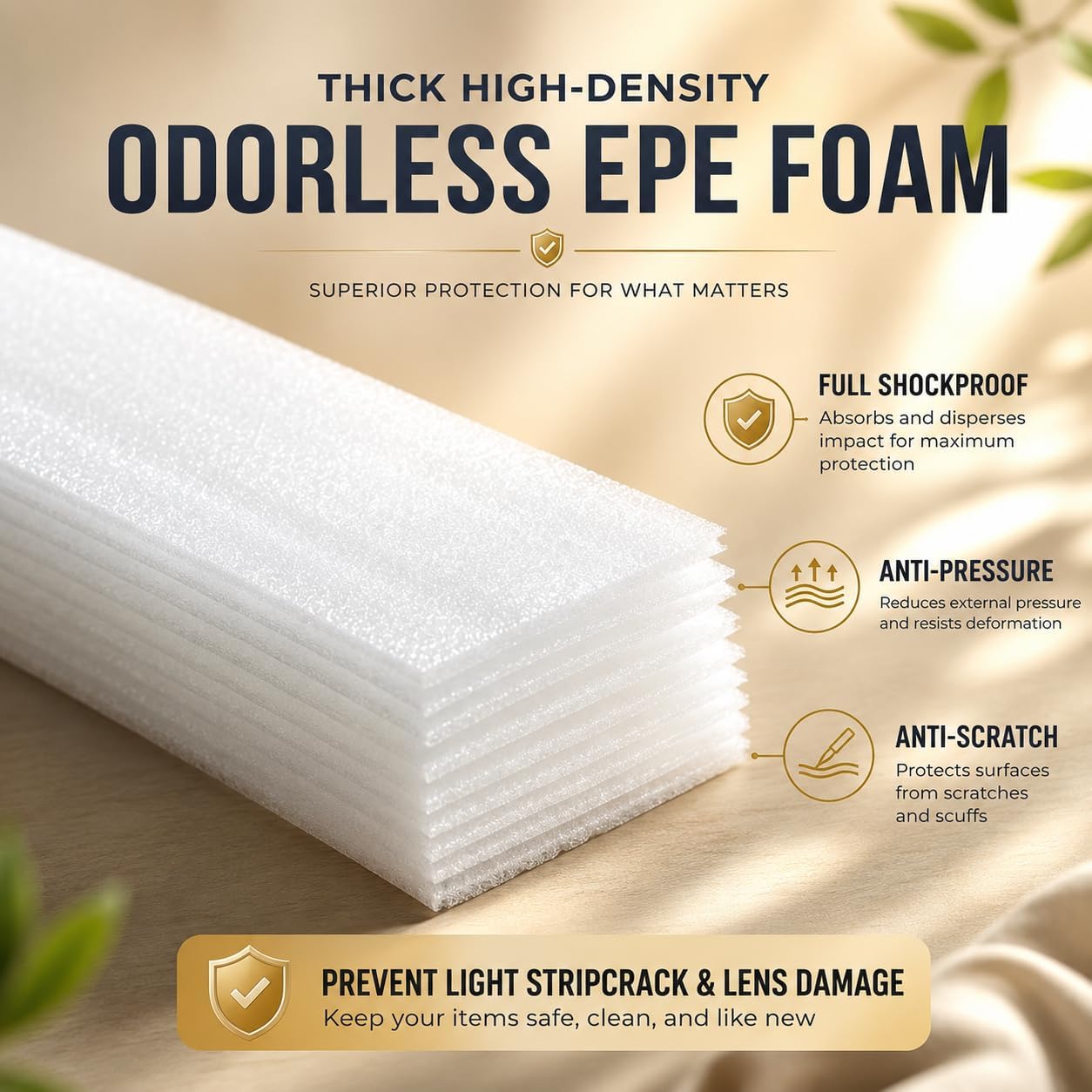 20 Pack 10x2.5 Inch Thick EPE Foam Protective Bags, Shockproof Anti-Scratch Storage Sleeves for Under Cabinet LED Light Strips, Reusable Dustproof Cushion Pouches for Jewelry, Tools, Makeup Brushes